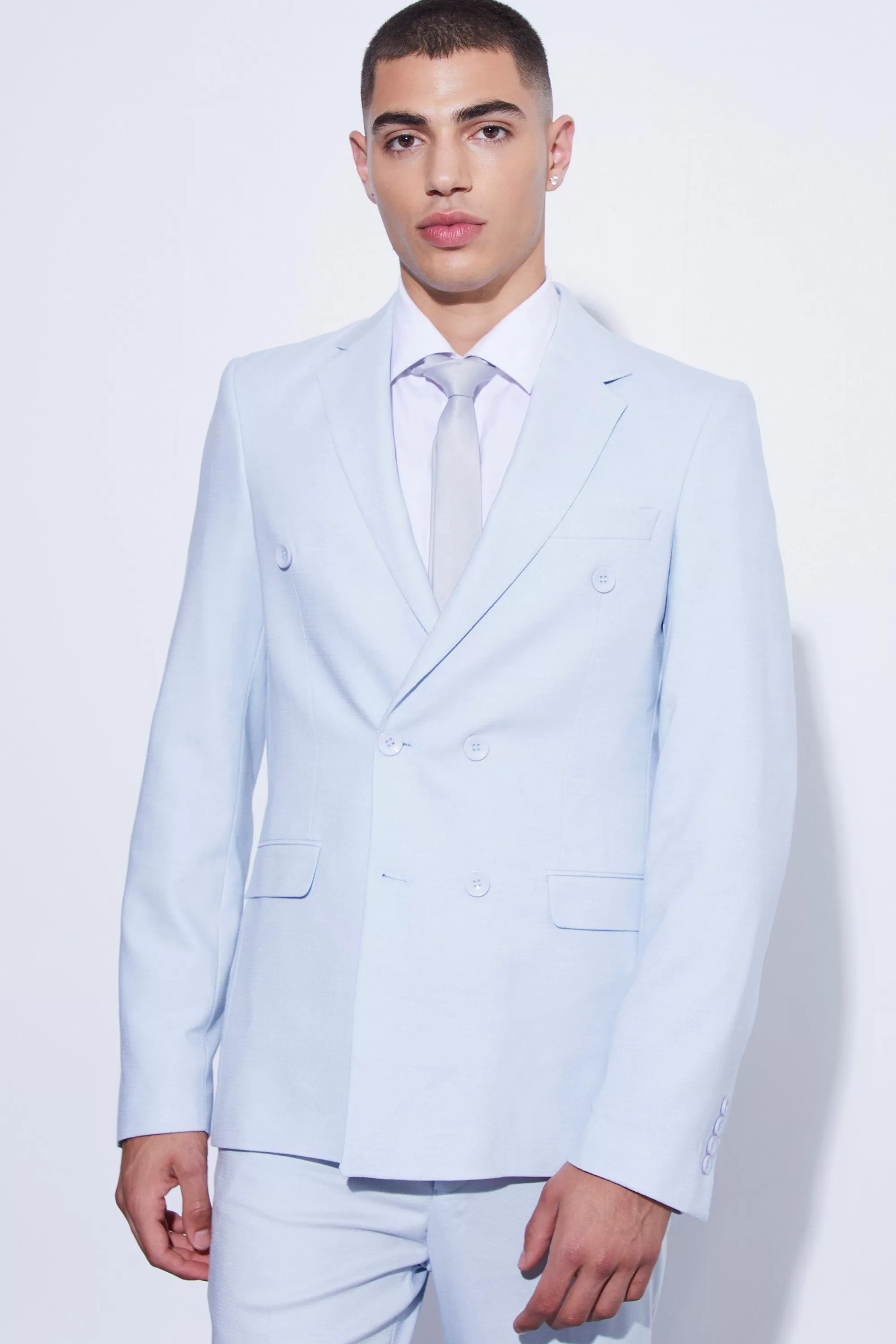 boohooMAN Double Breasted Slim Textured Suit Jacket | UK