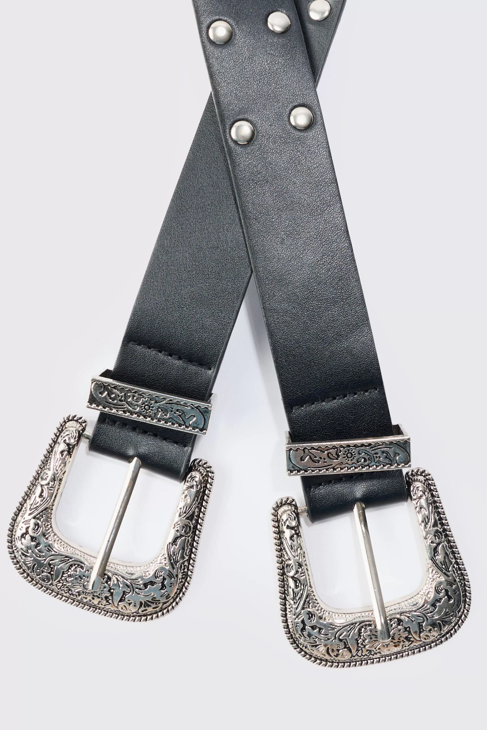 boohooMAN Double Buckle Studded Belt In | UK