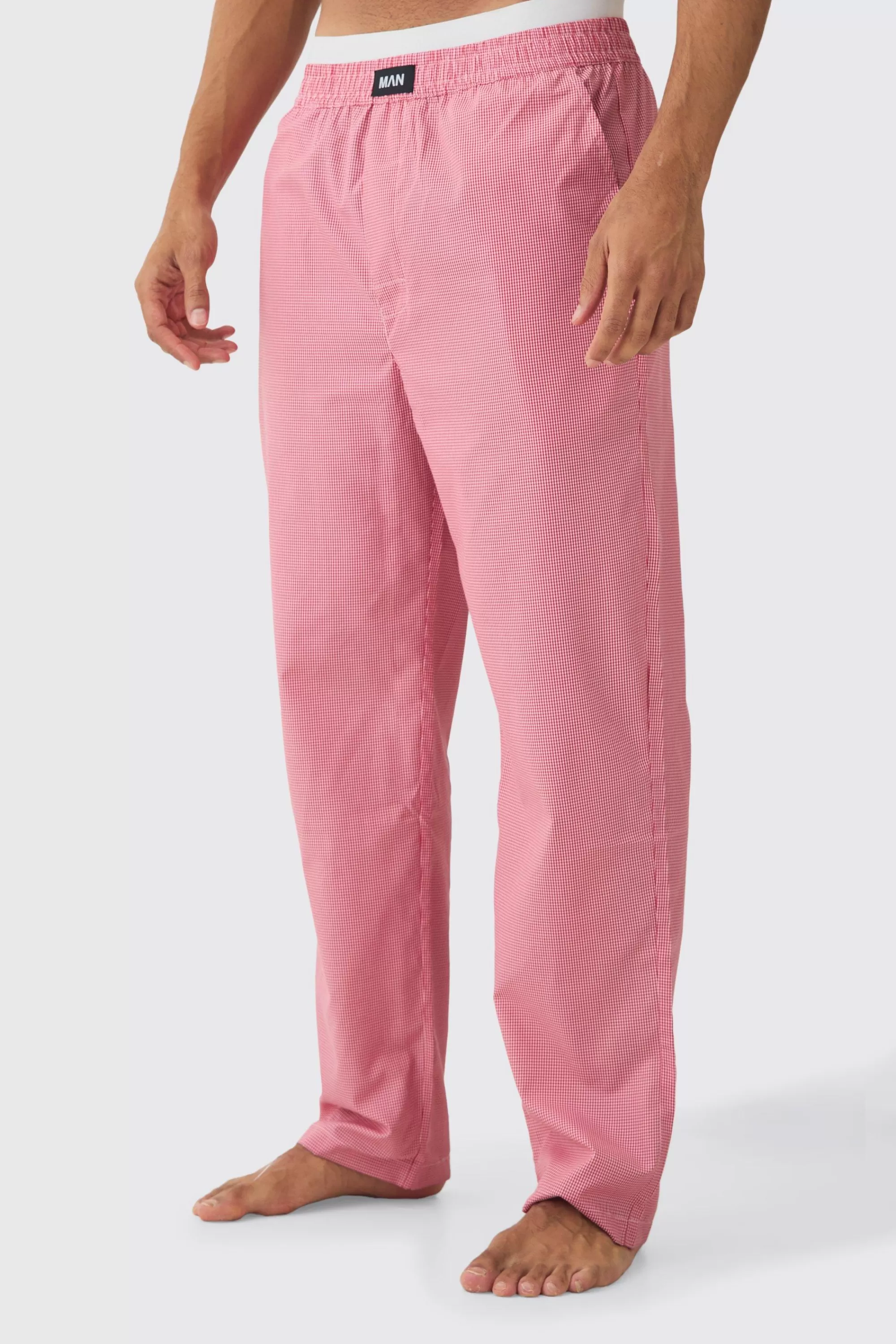 boohooMAN Double Waistband Check Lounge Bottoms | UK