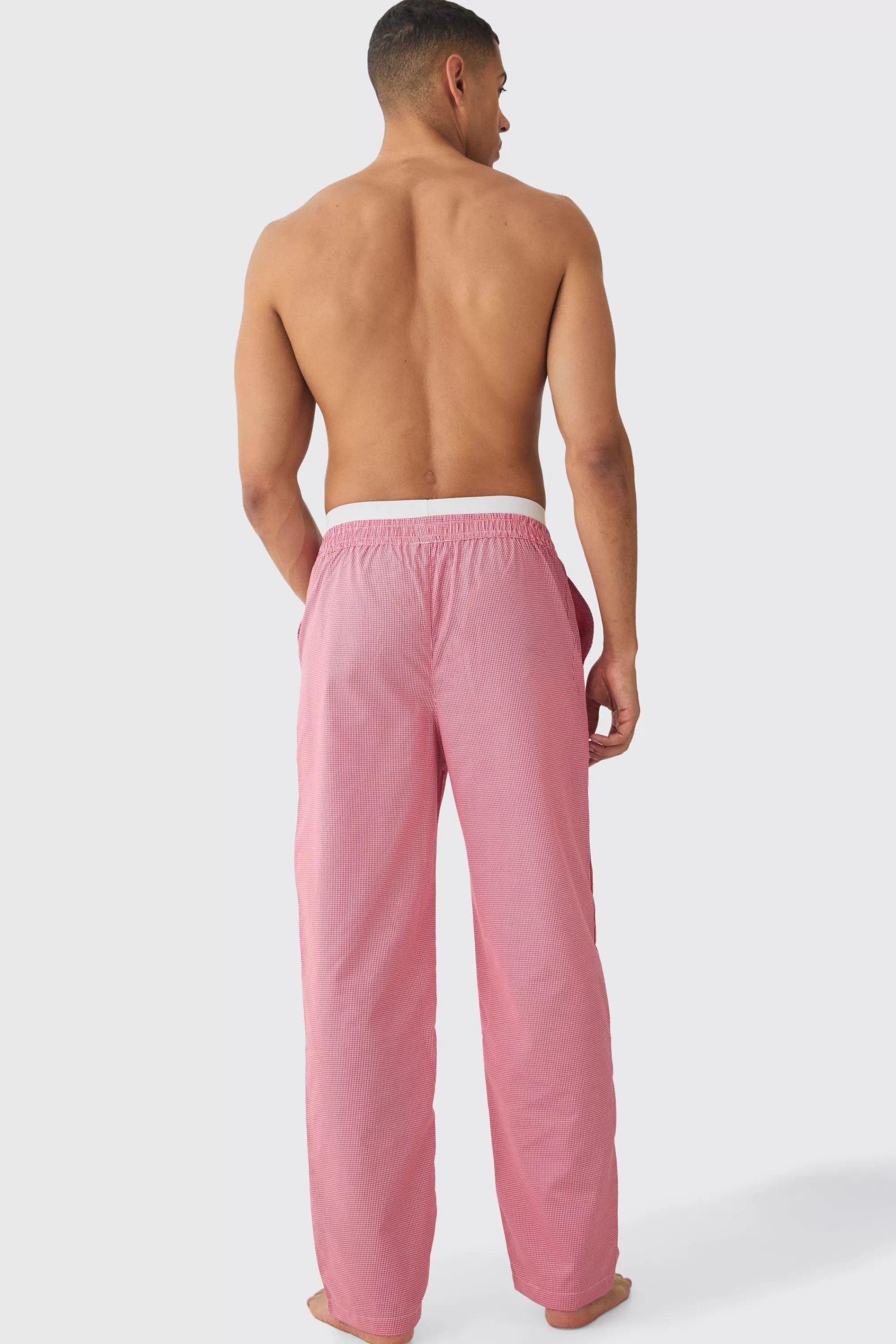 boohooMAN Double Waistband Check Lounge Bottoms | UK