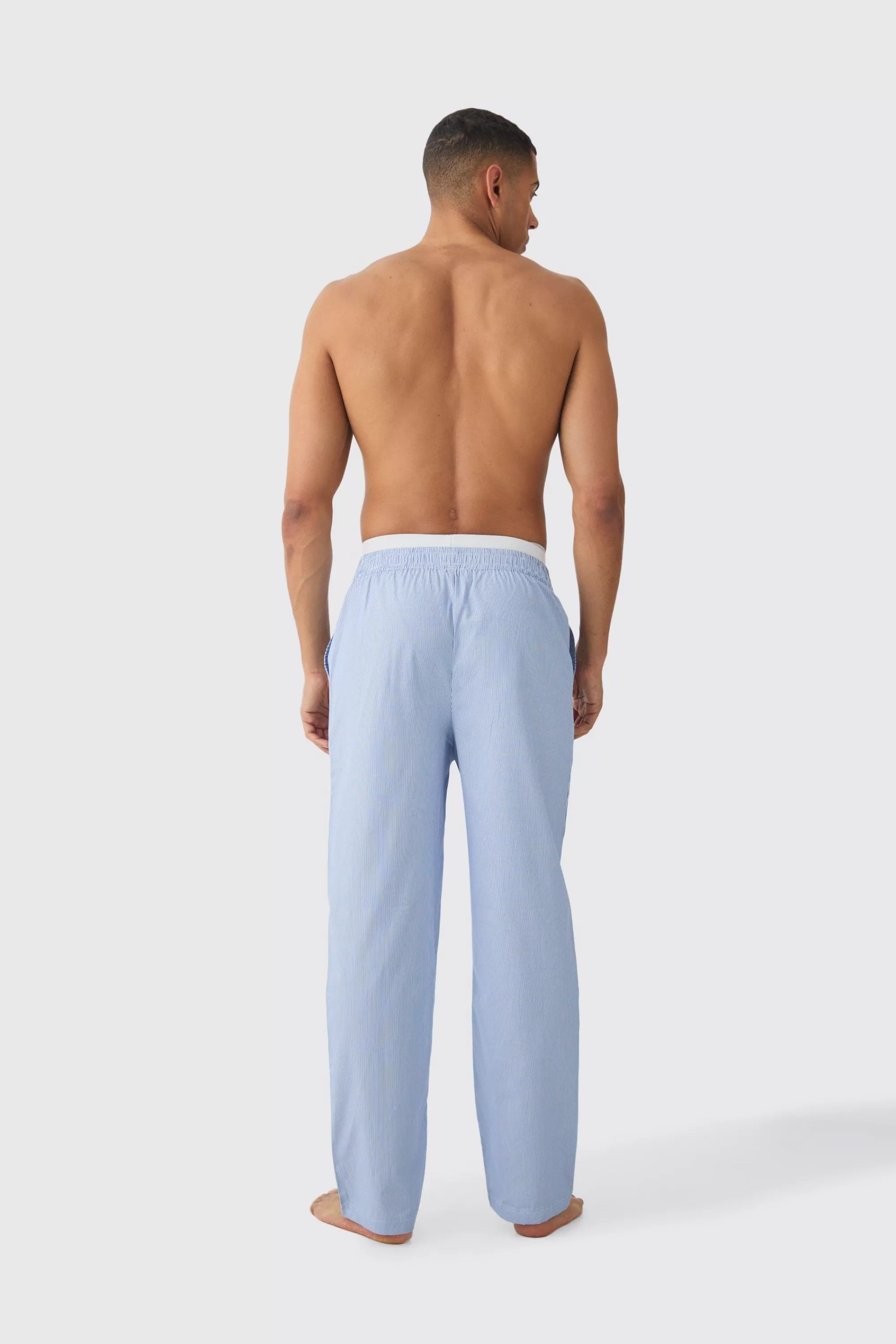 boohooMAN Double Waistband Woven Stripe Lounge Bottoms | UK