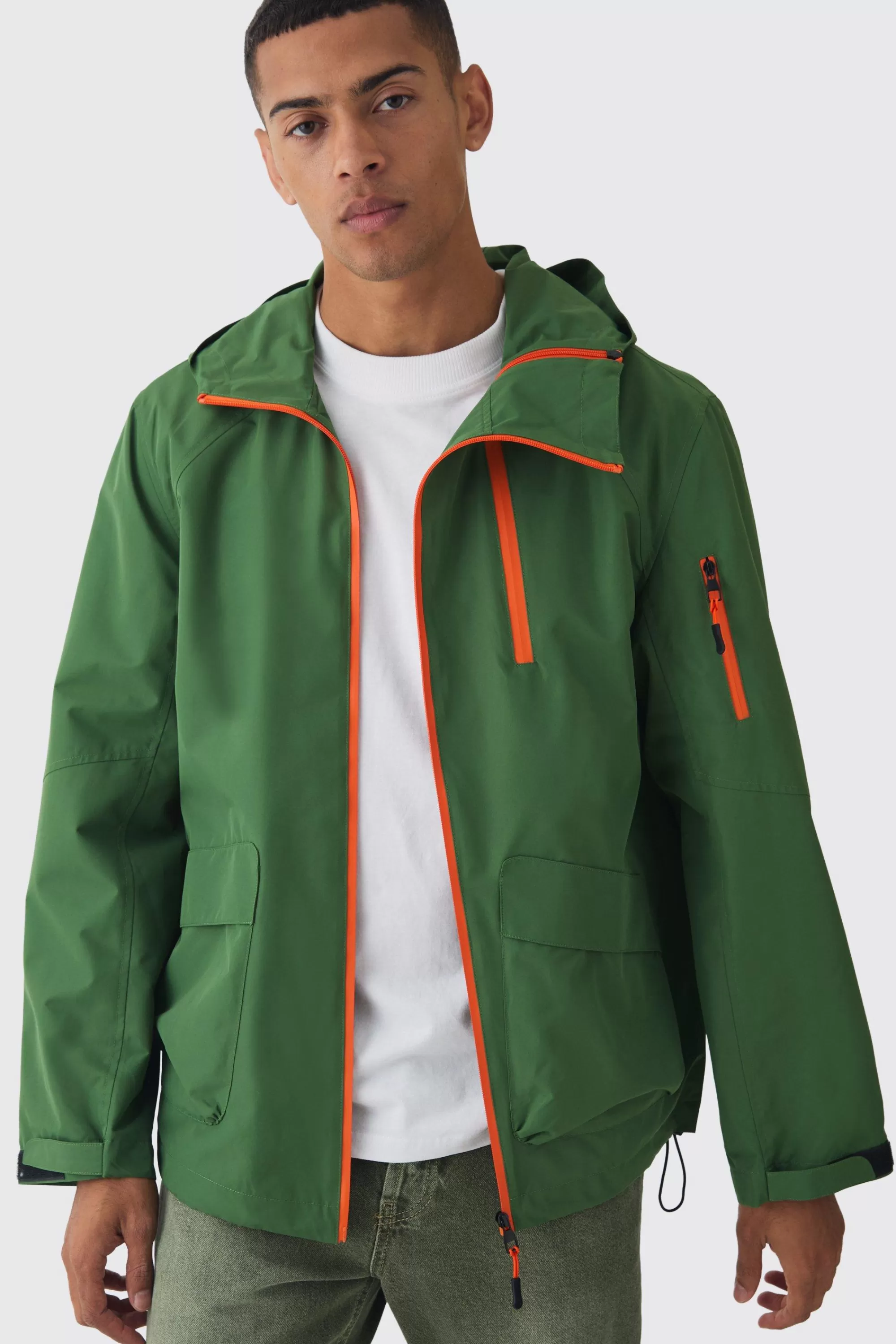 boohooMAN Double Zip Hooded Windbreaker In | UK
