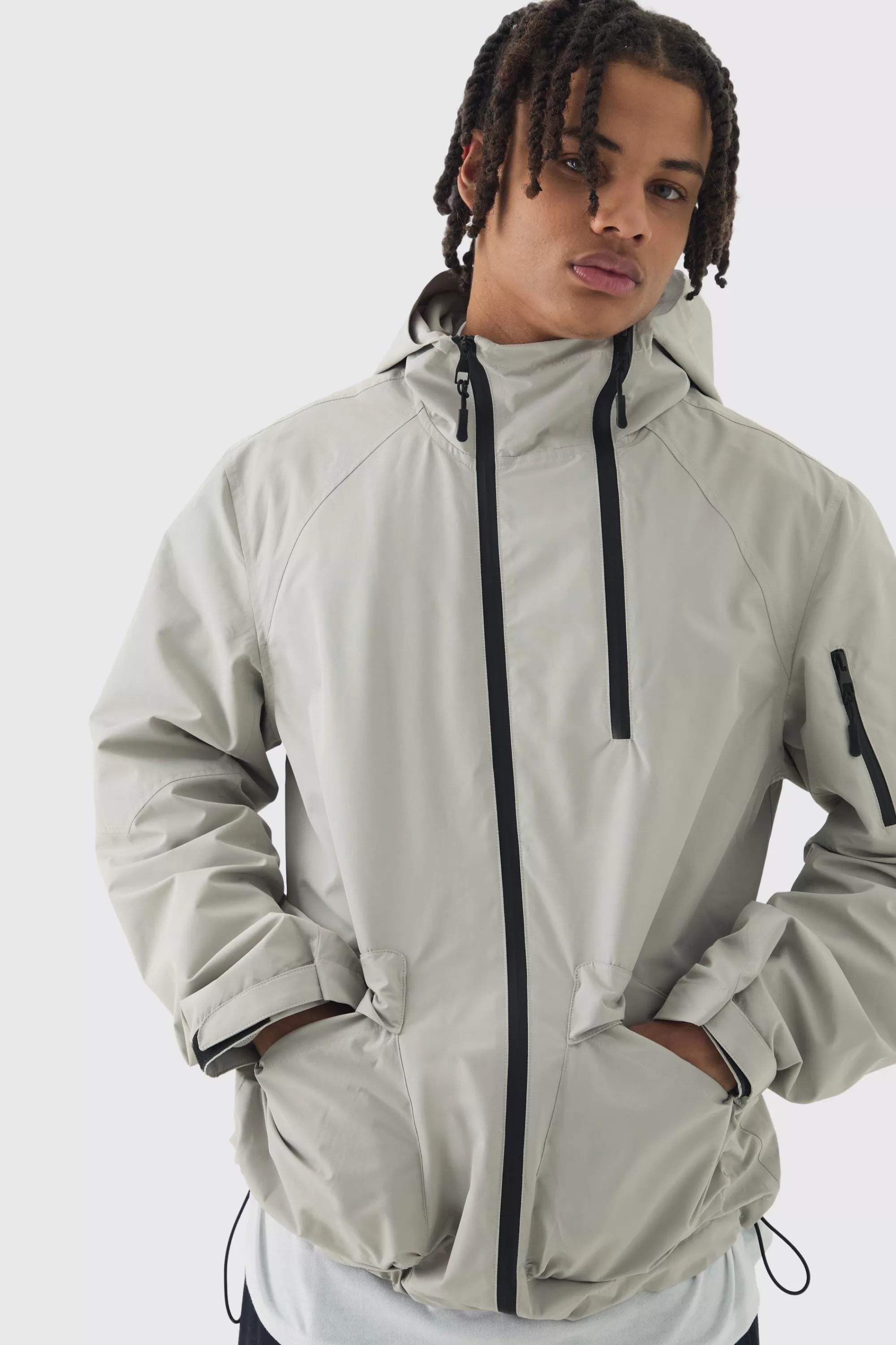 boohooMAN Double Zip Hooded Windbreaker In | UK