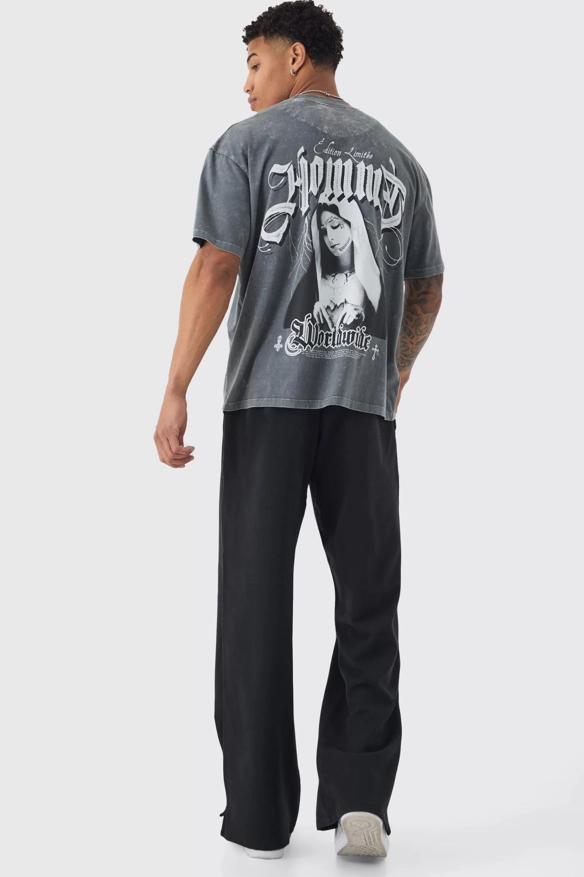 boohooMAN Drawcord Waist Split Hem Straight Leg Trousers | UK