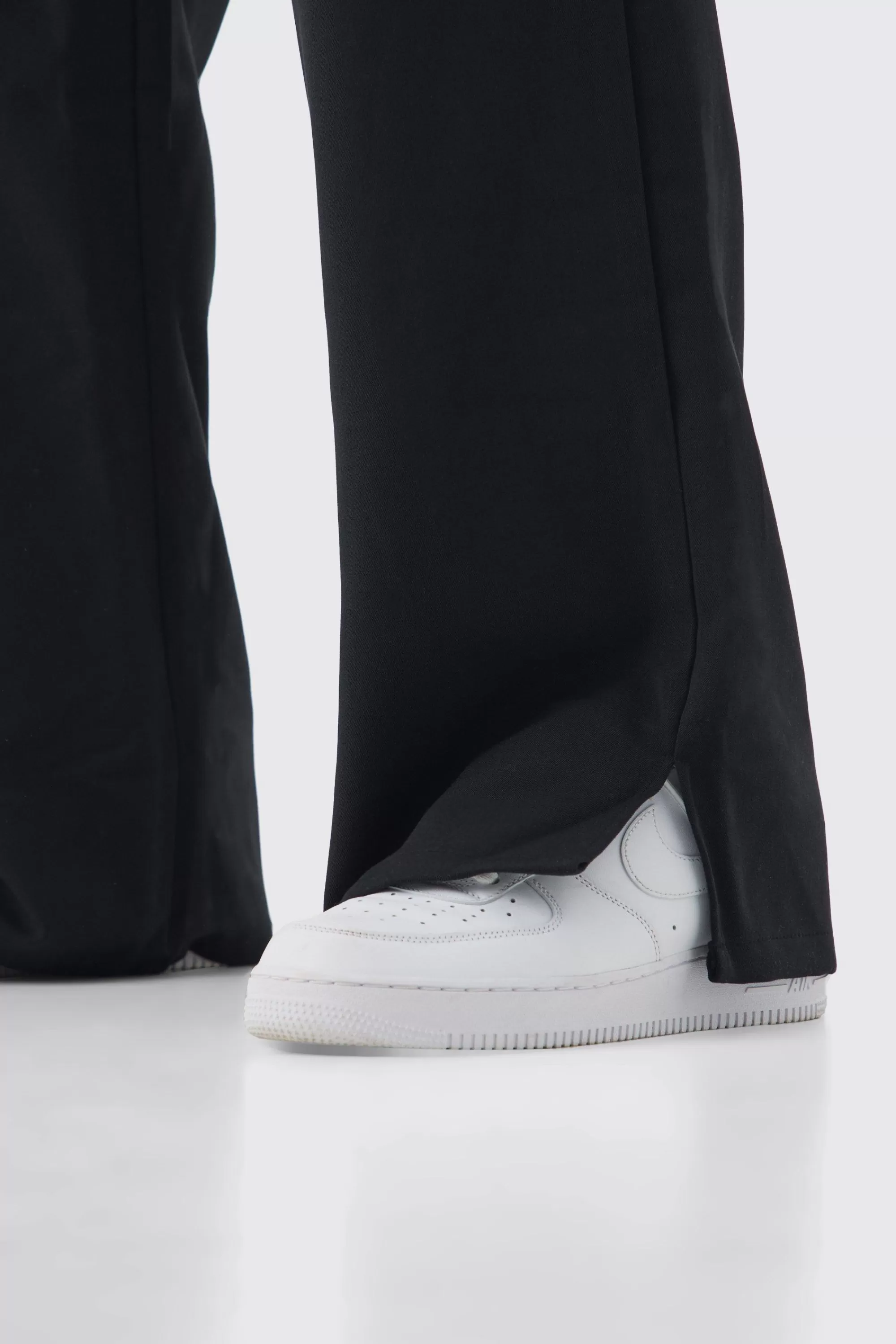 boohooMAN Drawcord Waist Split Hem Straight Leg Trousers | UK
