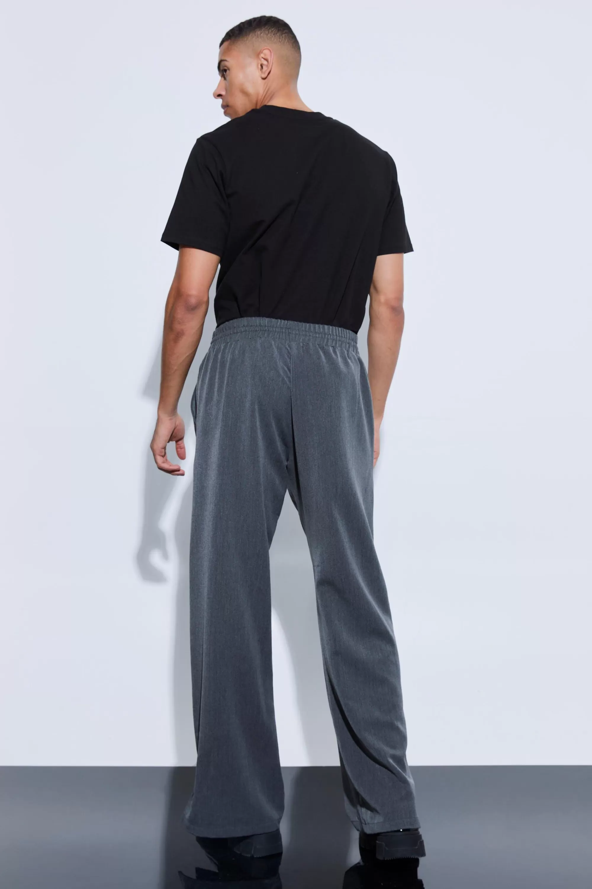 boohooMAN Drawcord Waist Split Hem Wide Leg Trousers | UK
