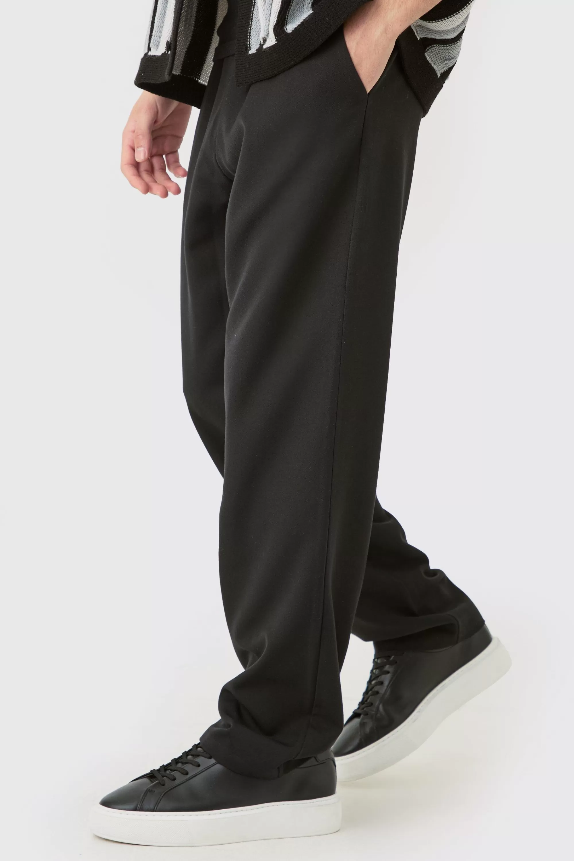 boohooMAN Drawcord Waist Straight Trousers | UK