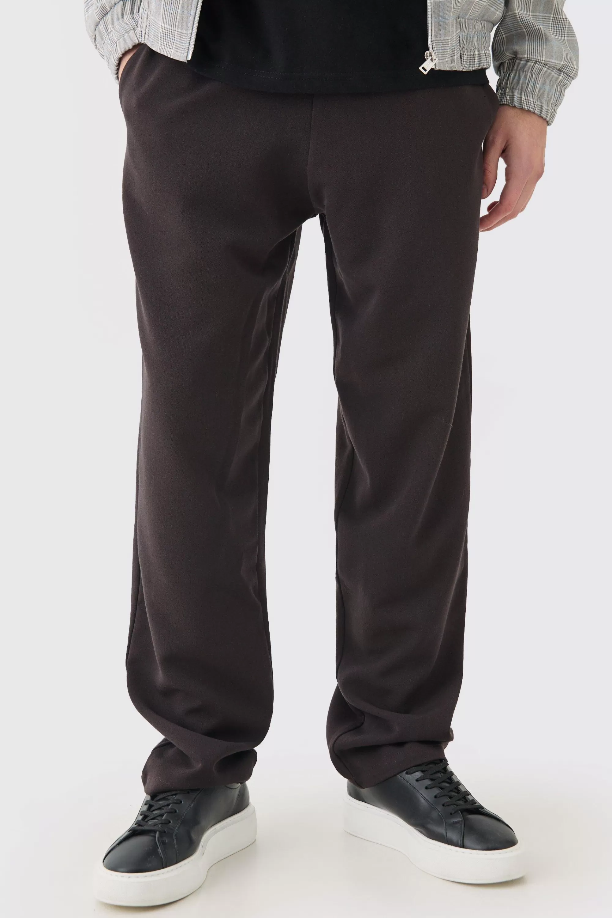 boohooMAN Drawcord Waist Straight Trousers | UK