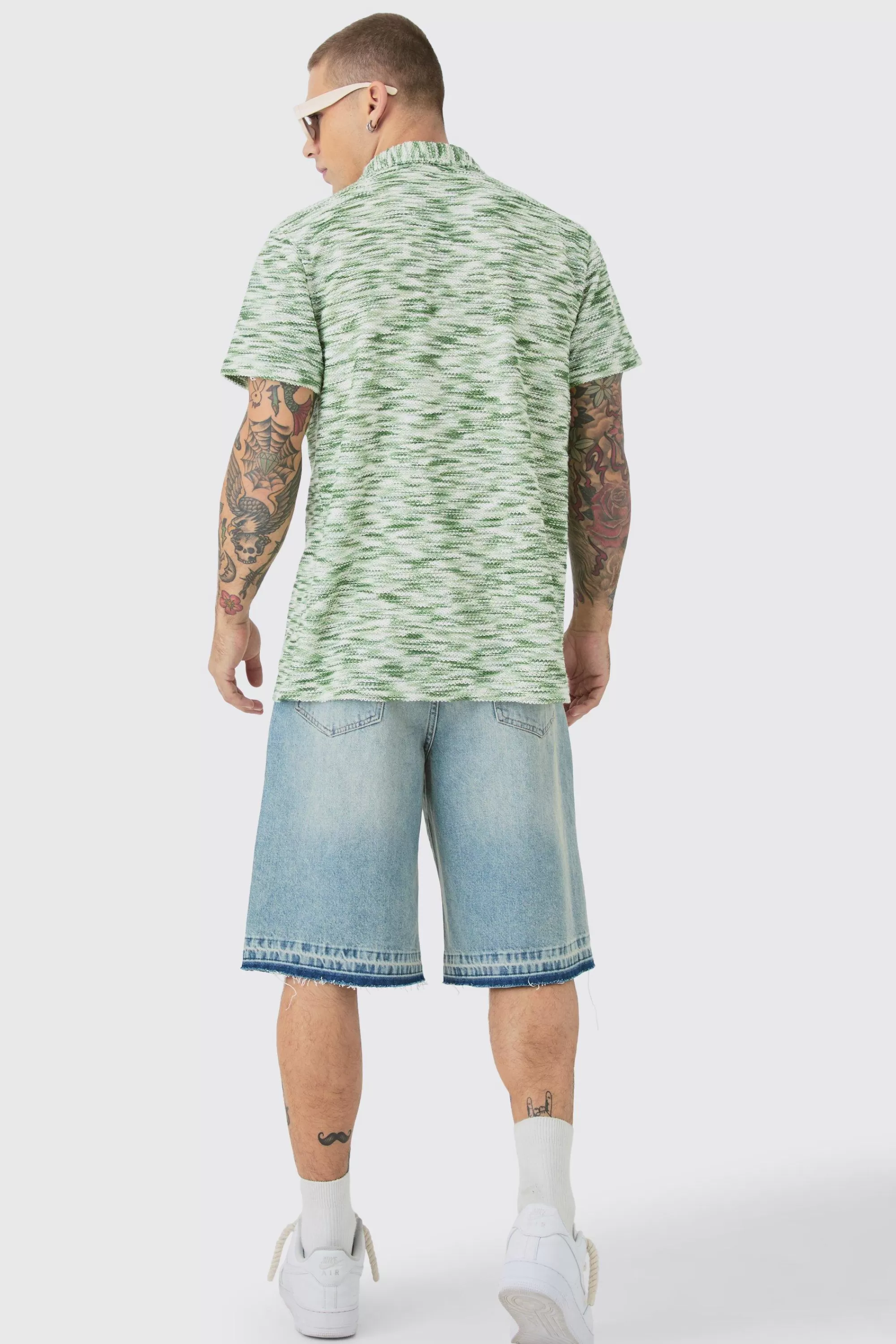 boohooMAN Dropped Soulder Boucle Slub Revere Shirt | UK