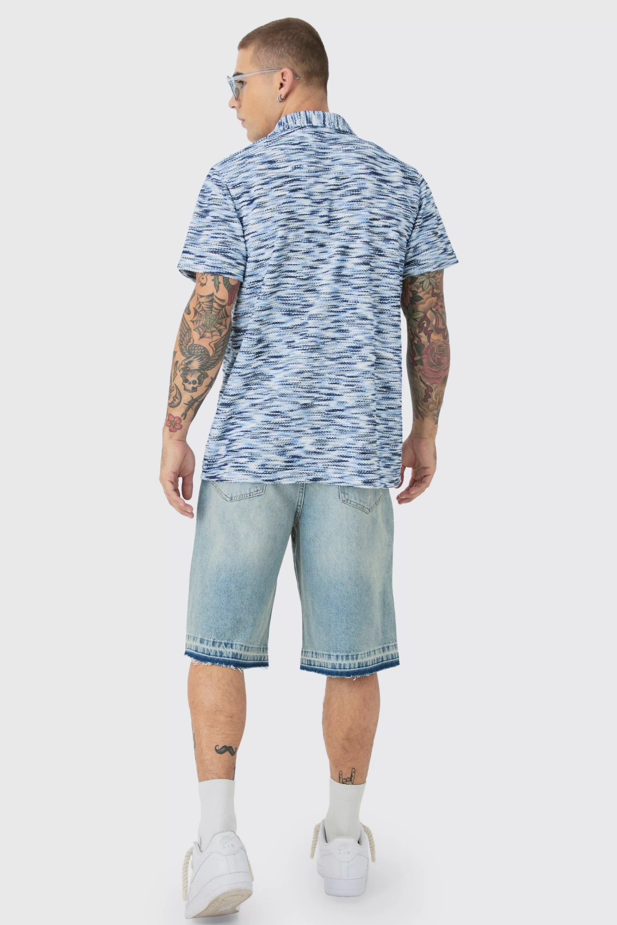 boohooMAN Dropped Soulder Boucle Slub Revere Shirt | UK