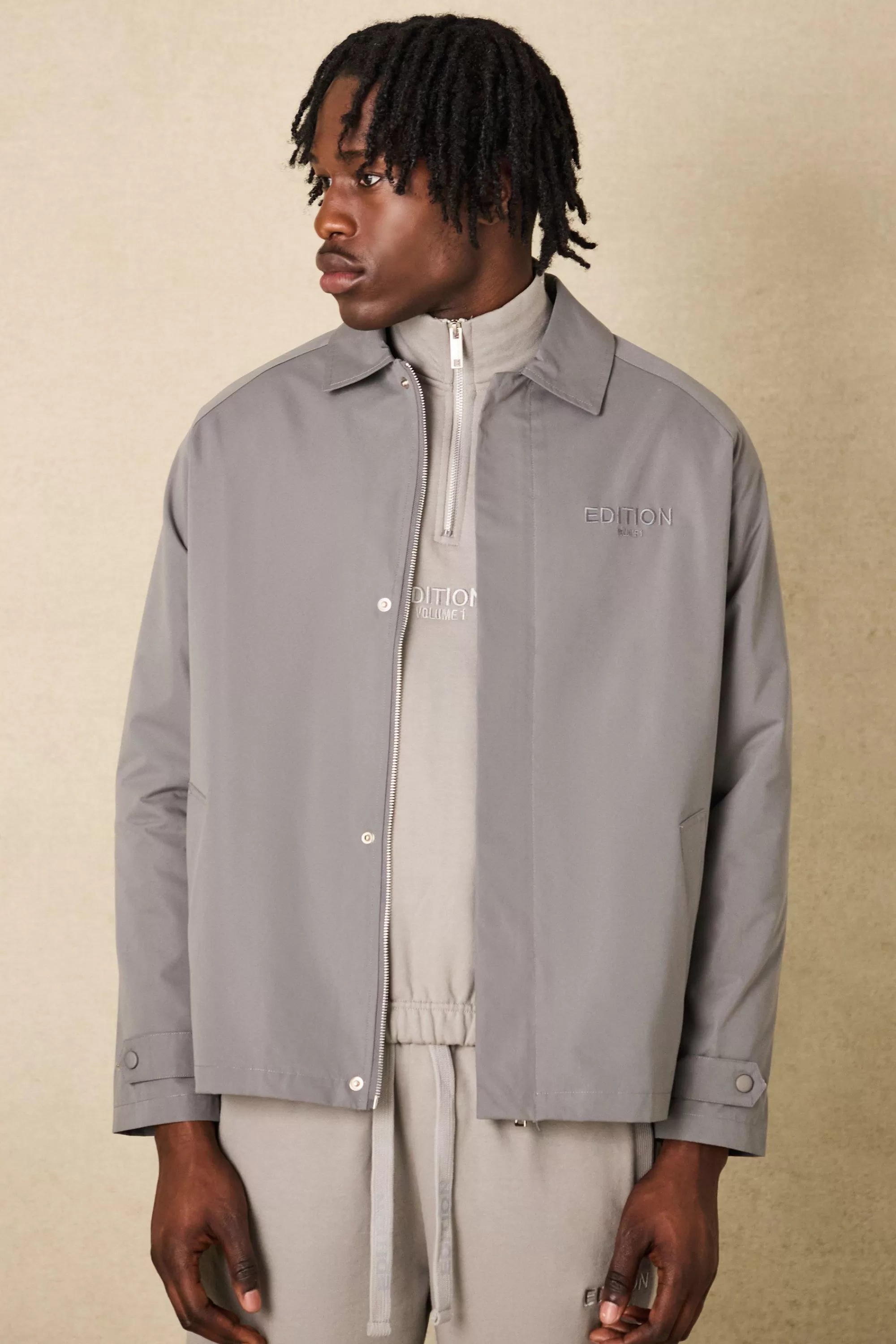 boohooMAN EDITION Heavyweight Twill Embroidered Coach Jacket | UK
