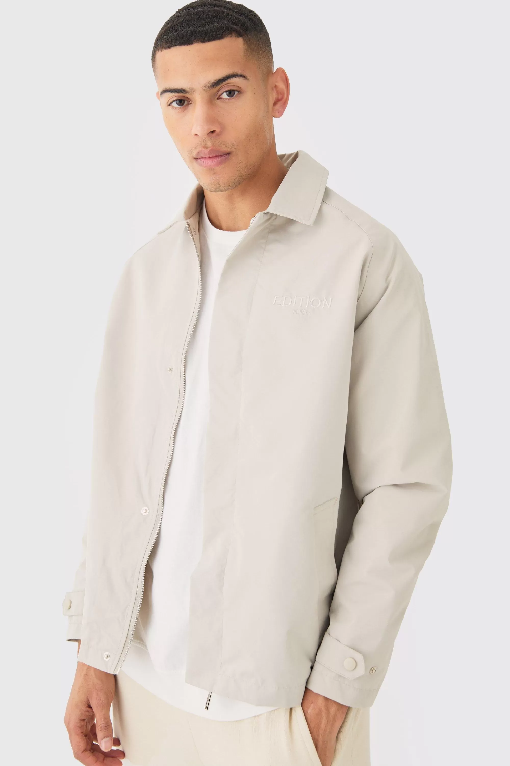 boohooMAN EDITION Heavyweight Twill Embroidered Coach Jacket | UK