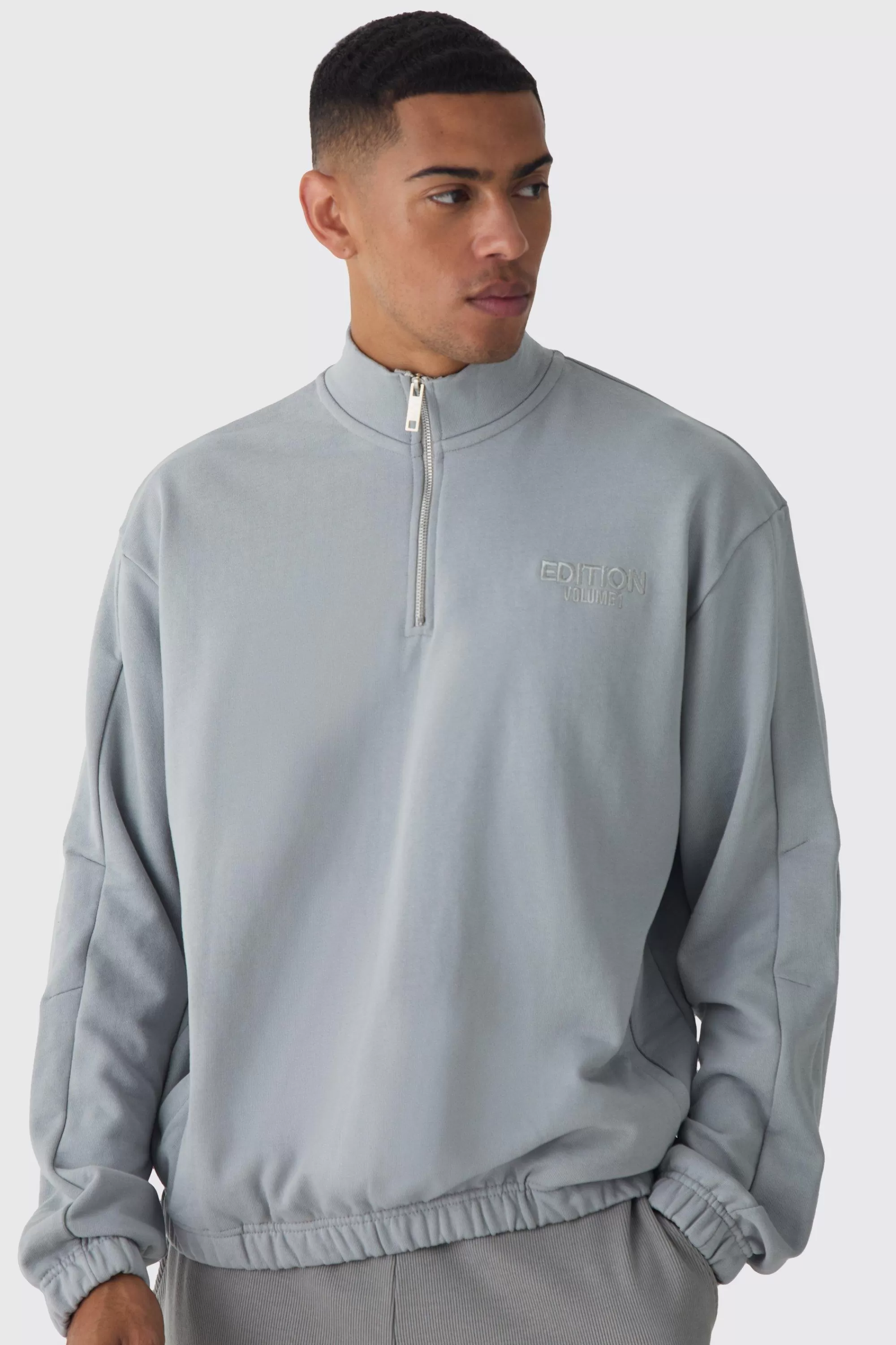 boohooMAN EDITION Oversized Boxy Heavyweight Funnel Neck Sweatshirt | UK