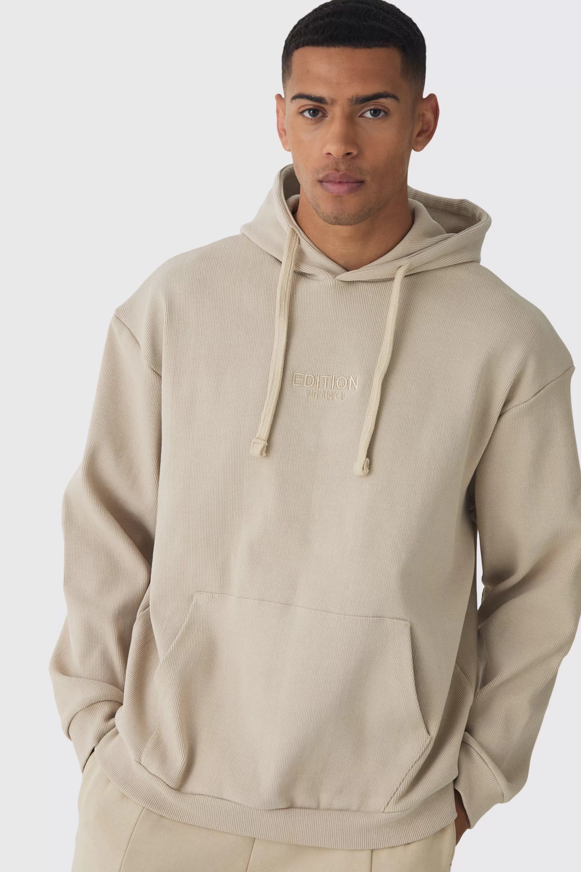 boohooMAN EDITION Oversized Heavyweight Ribbed Hoodie | UK