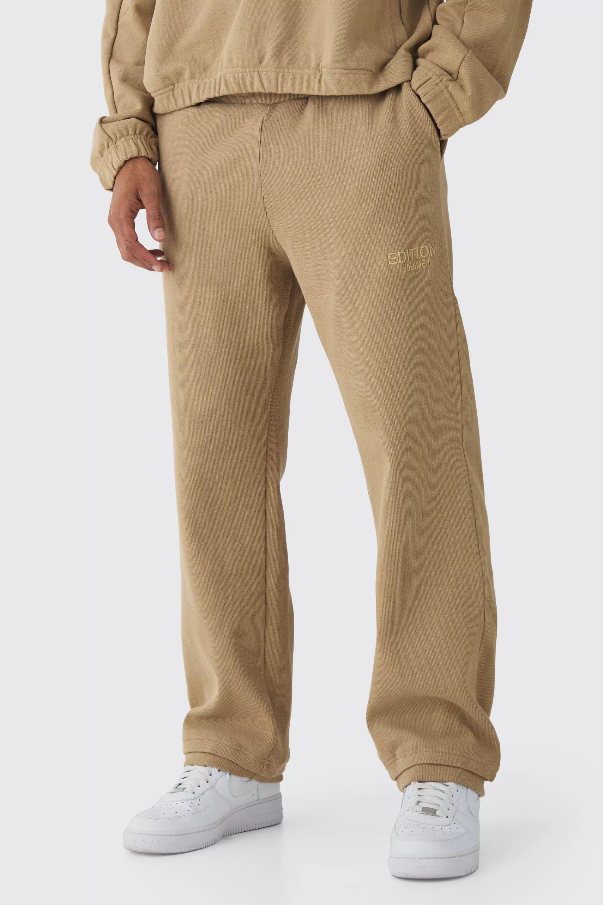 boohooMAN EDITION Straight Fit Ribbed Heavyweight Split Hem Jogger | UK