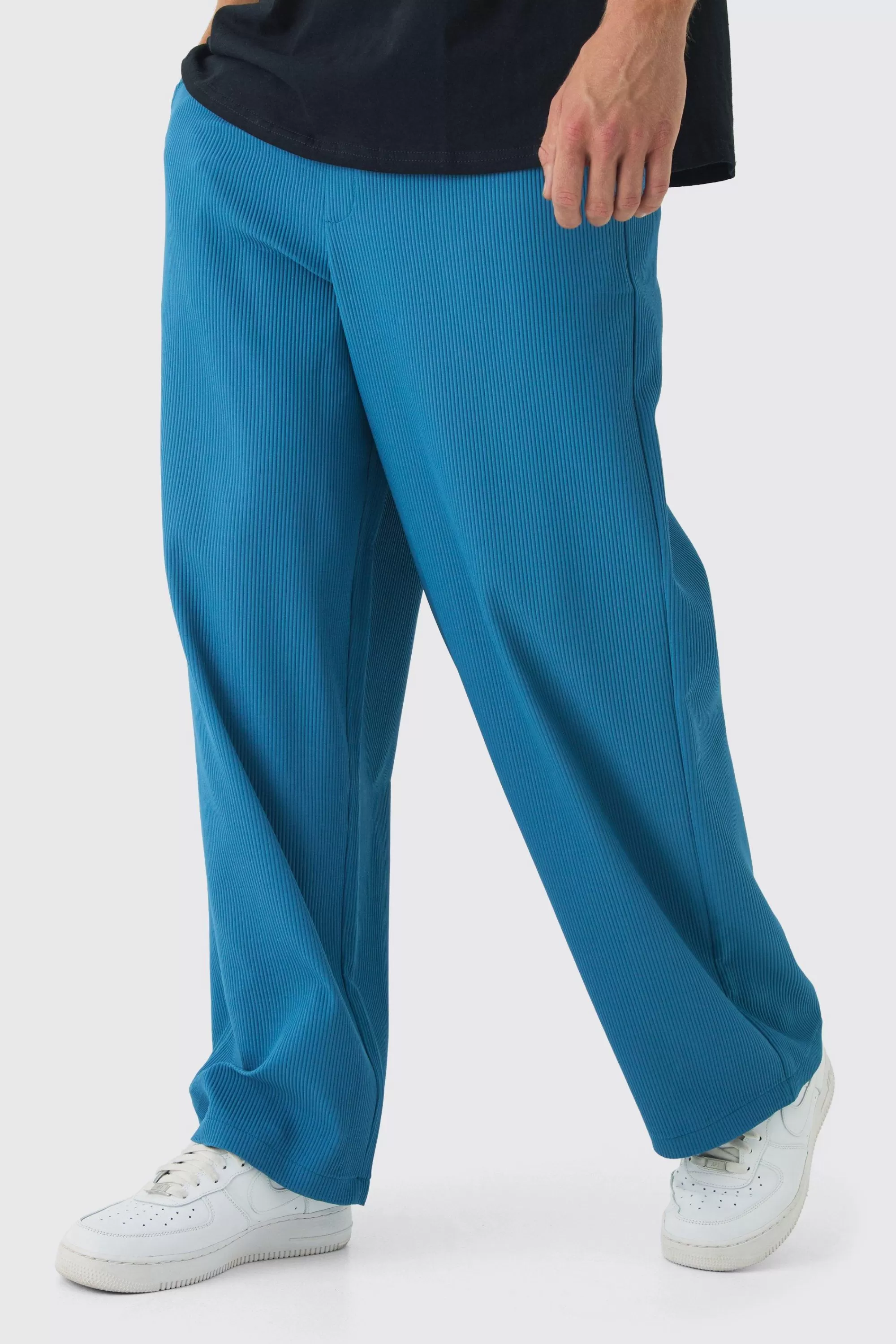 boohooMAN Elastic Waist Baggy Fit Contrast Drawcord Pleated Trouser | UK