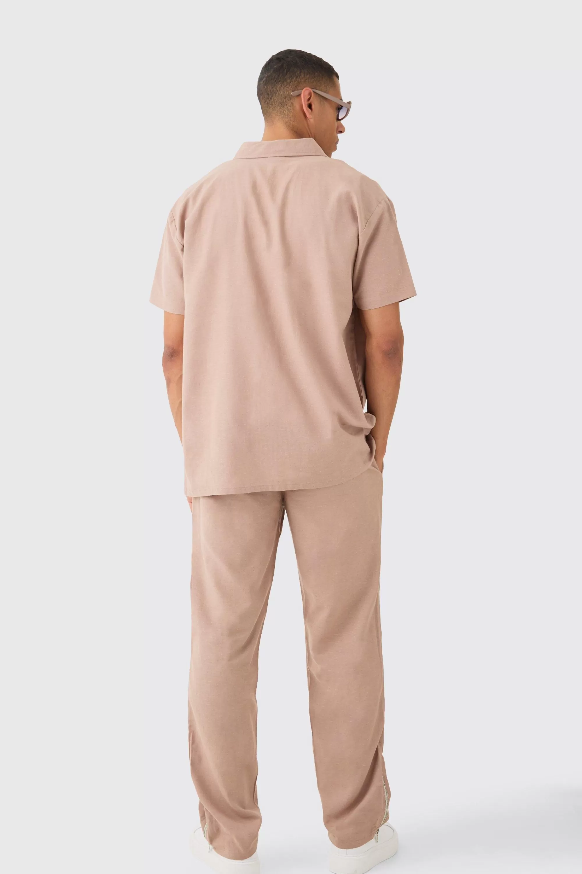 boohooMAN Elastic Waist Straight Leg Linen Trouser | UK