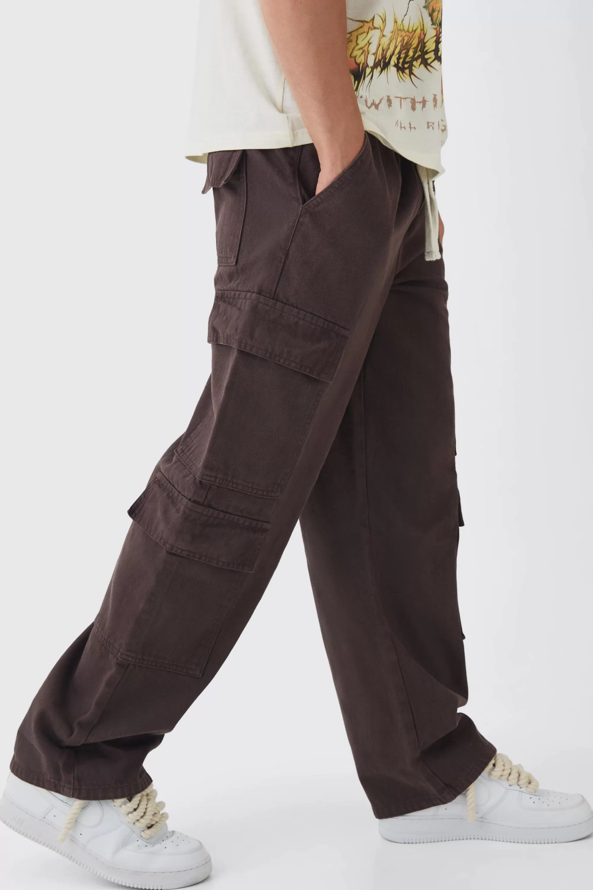 boohooMAN Elasticated Baggy Fit Multi Cargo Trousers | UK
