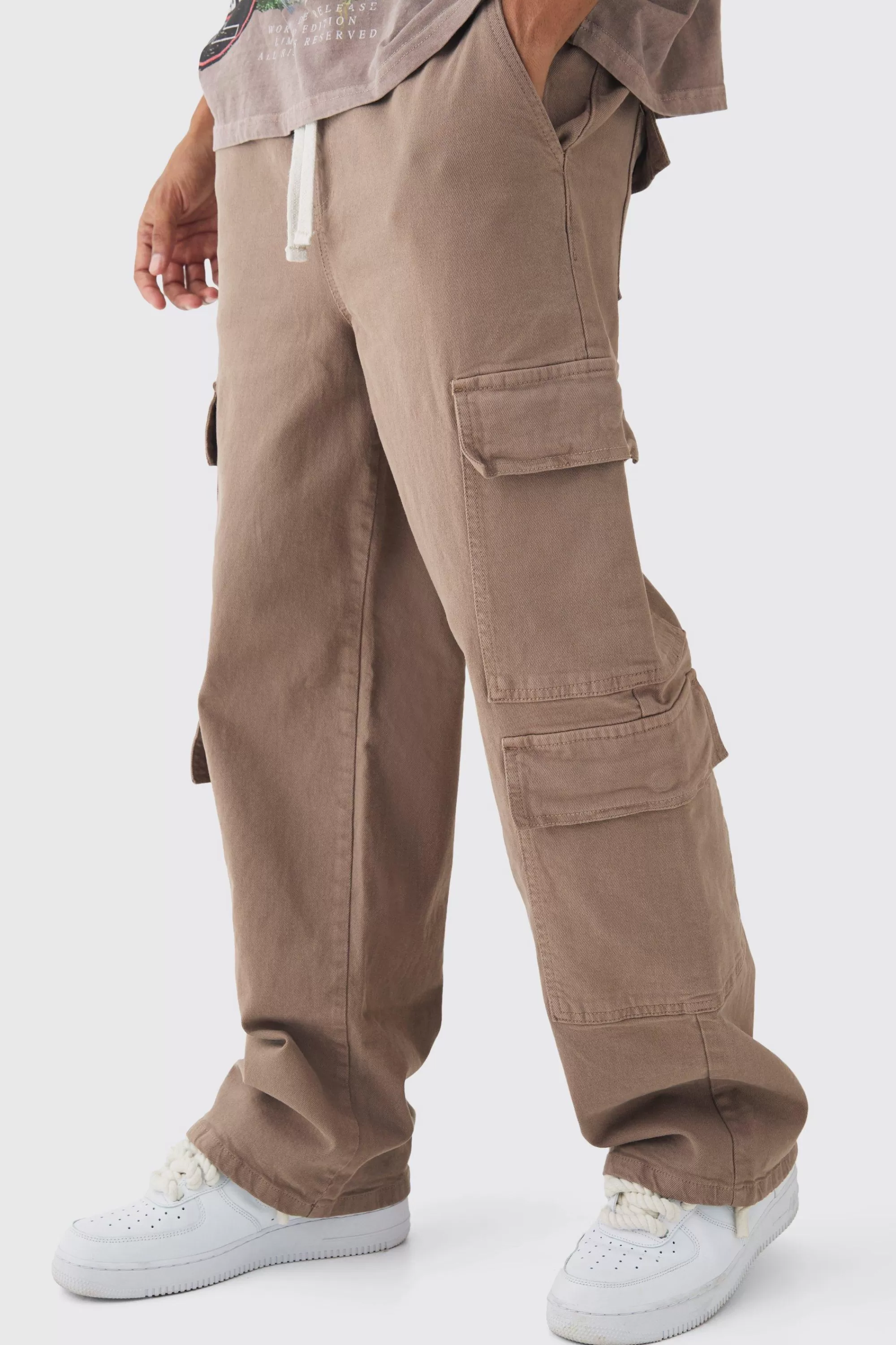 boohooMAN Elasticated Baggy Fit Multi Cargo Trousers | UK