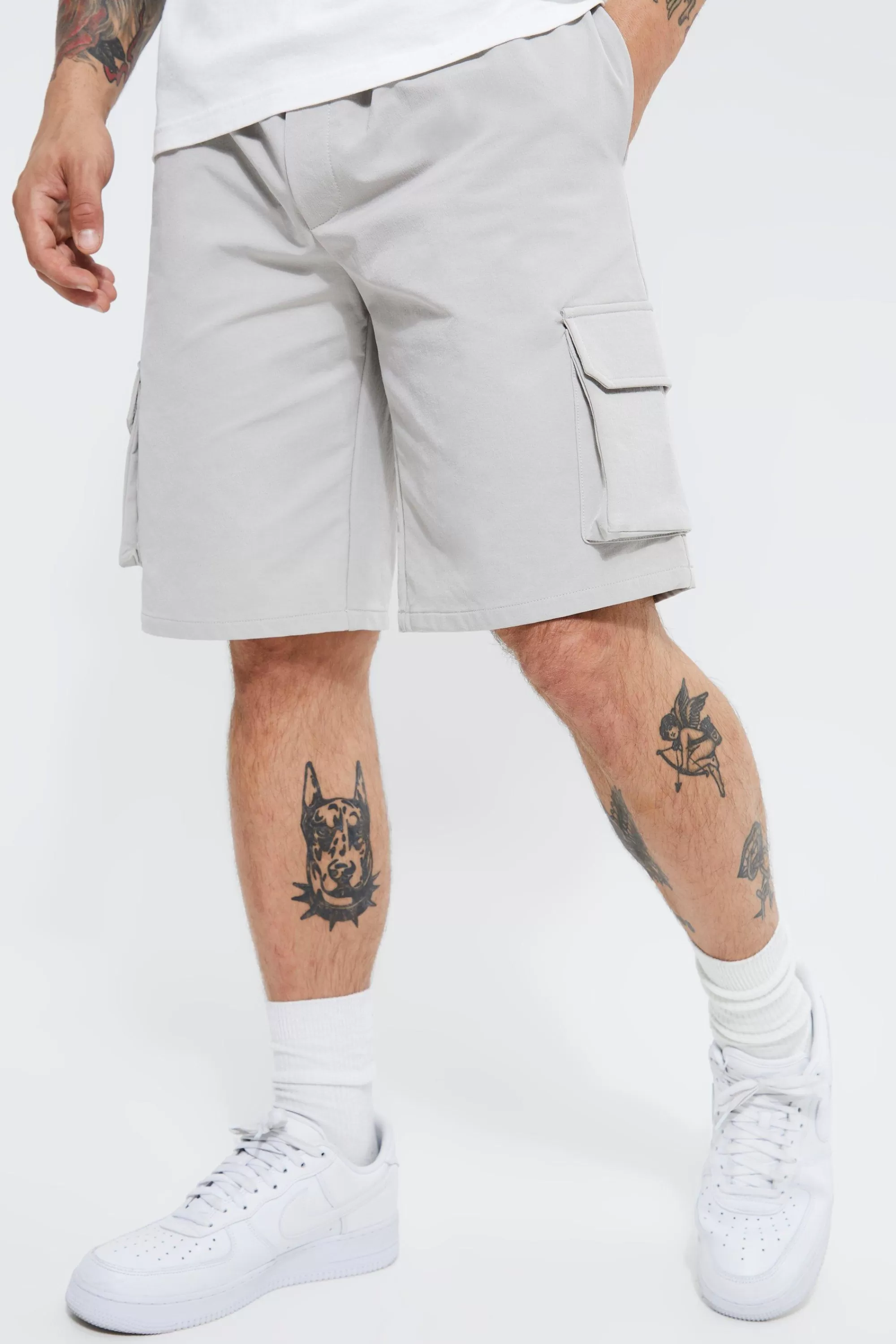 boohooMAN Elasticated Relaxed Cargo Stretch Short | UK