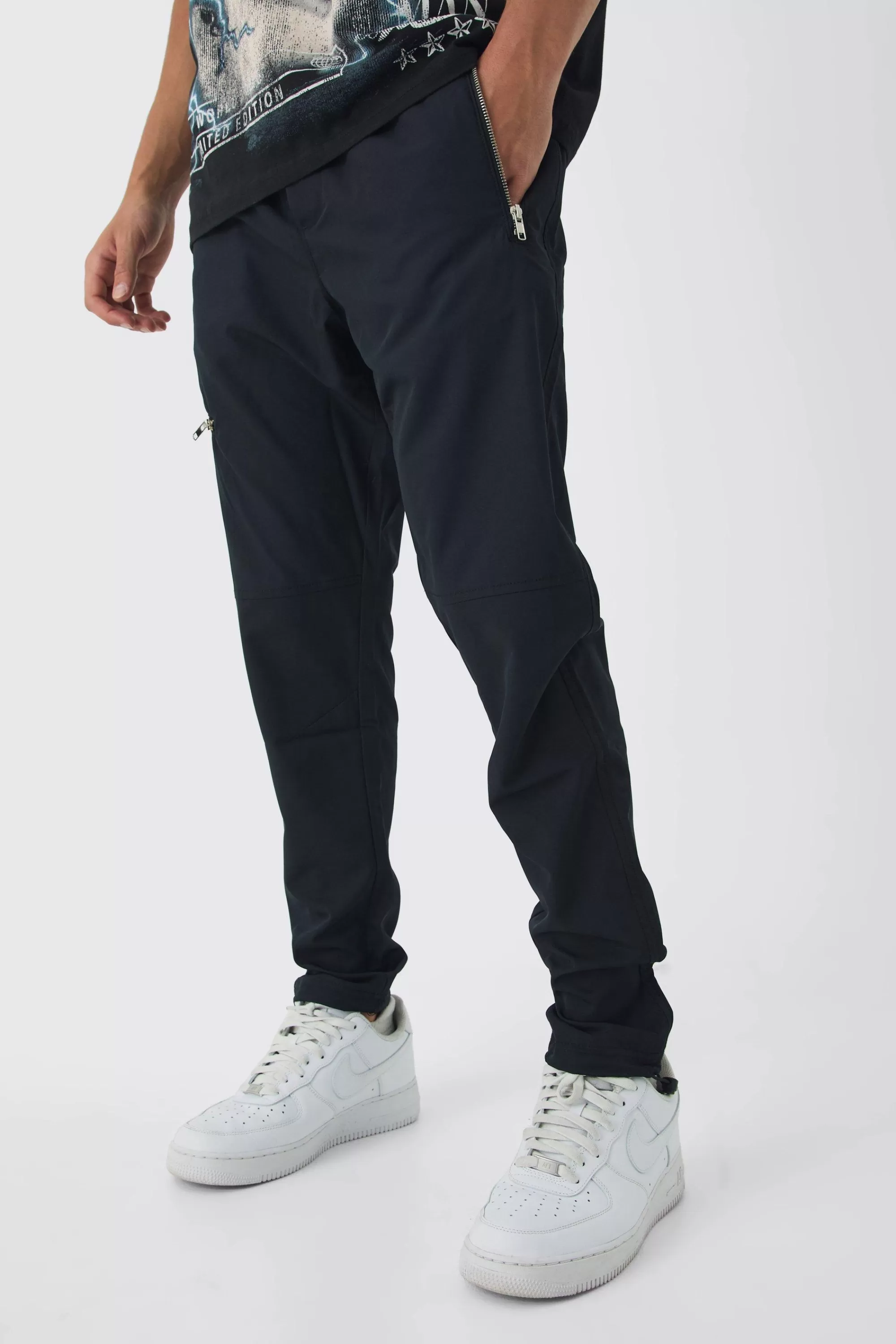 boohooMAN Elasticated Skinny Utility Zip Pocket Trousers | UK