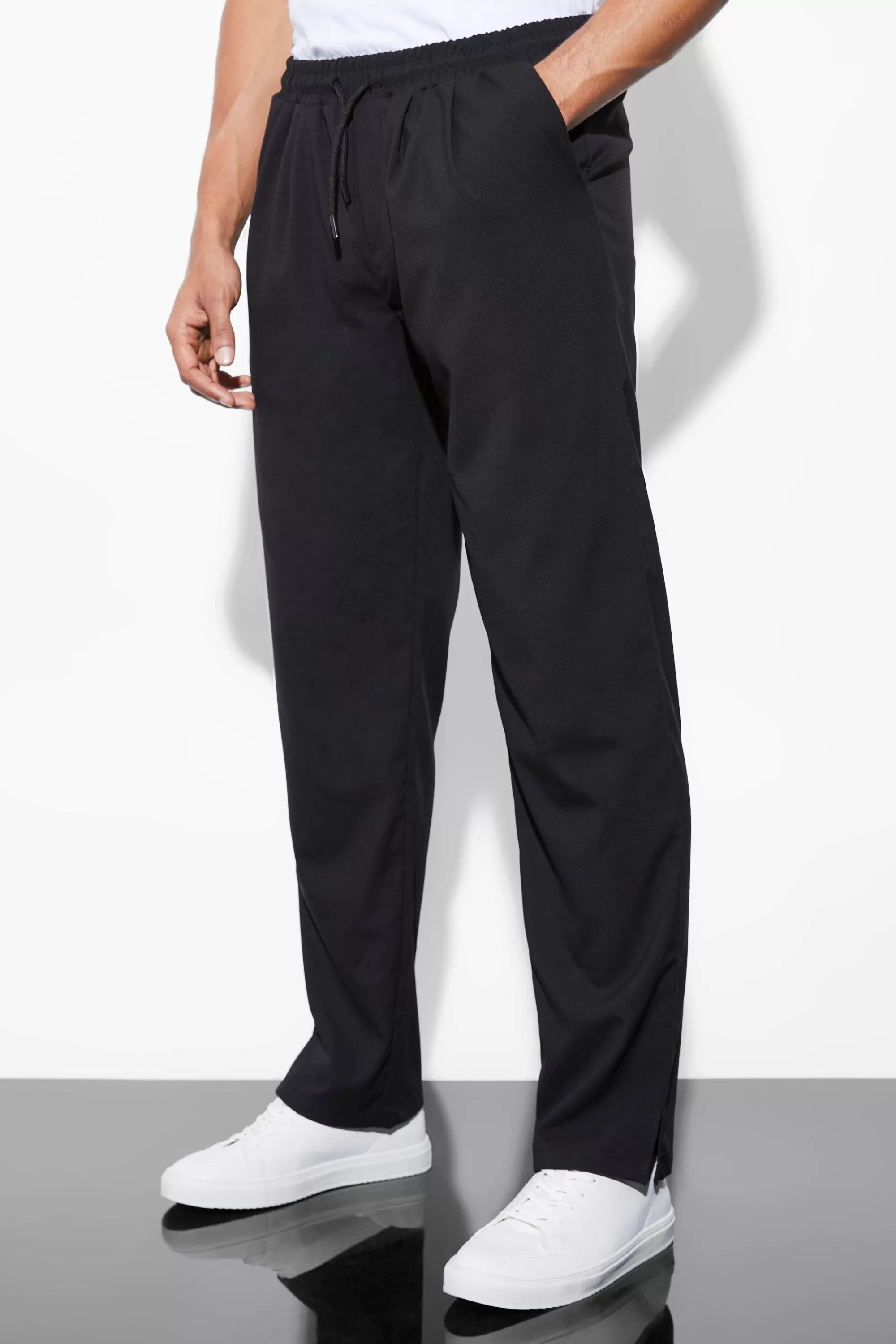 boohooMAN Elasticated Straight Leg Split Hem Trouser | UK