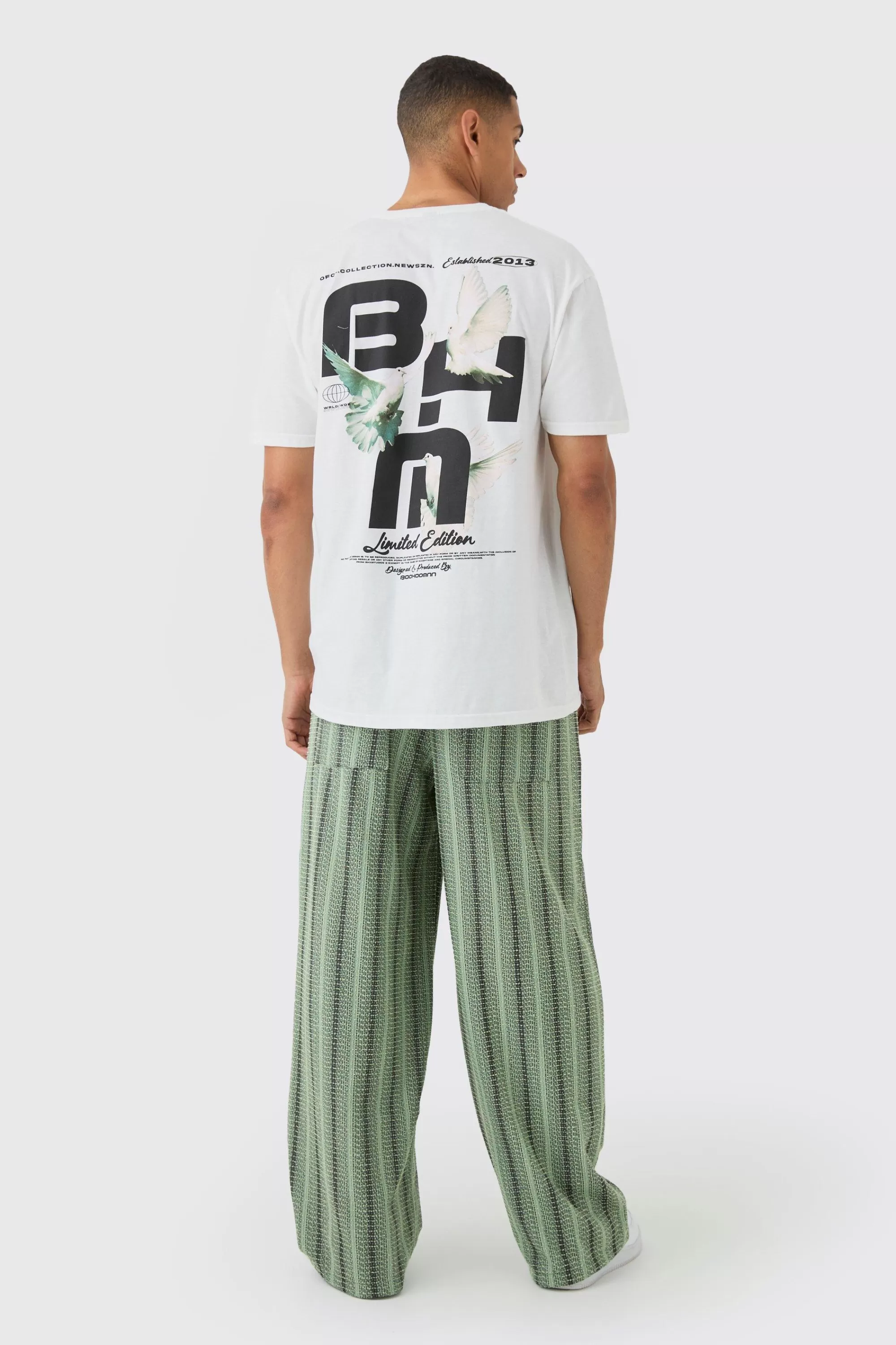 boohooMAN Elasticated Waist Baggy Boucle Trousers | UK