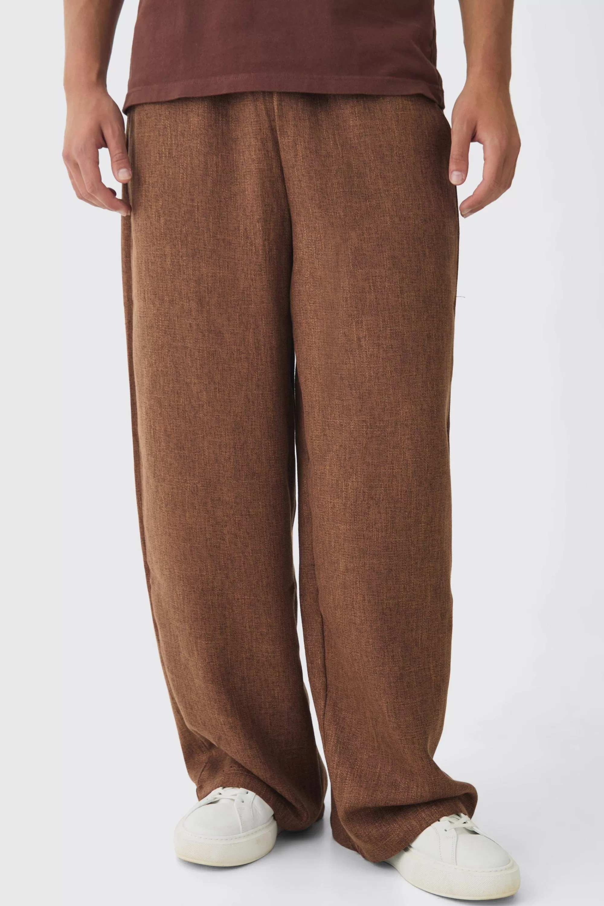 boohooMAN Elasticated Waist Baggy Textured Rope Drawcord Trousers | UK
