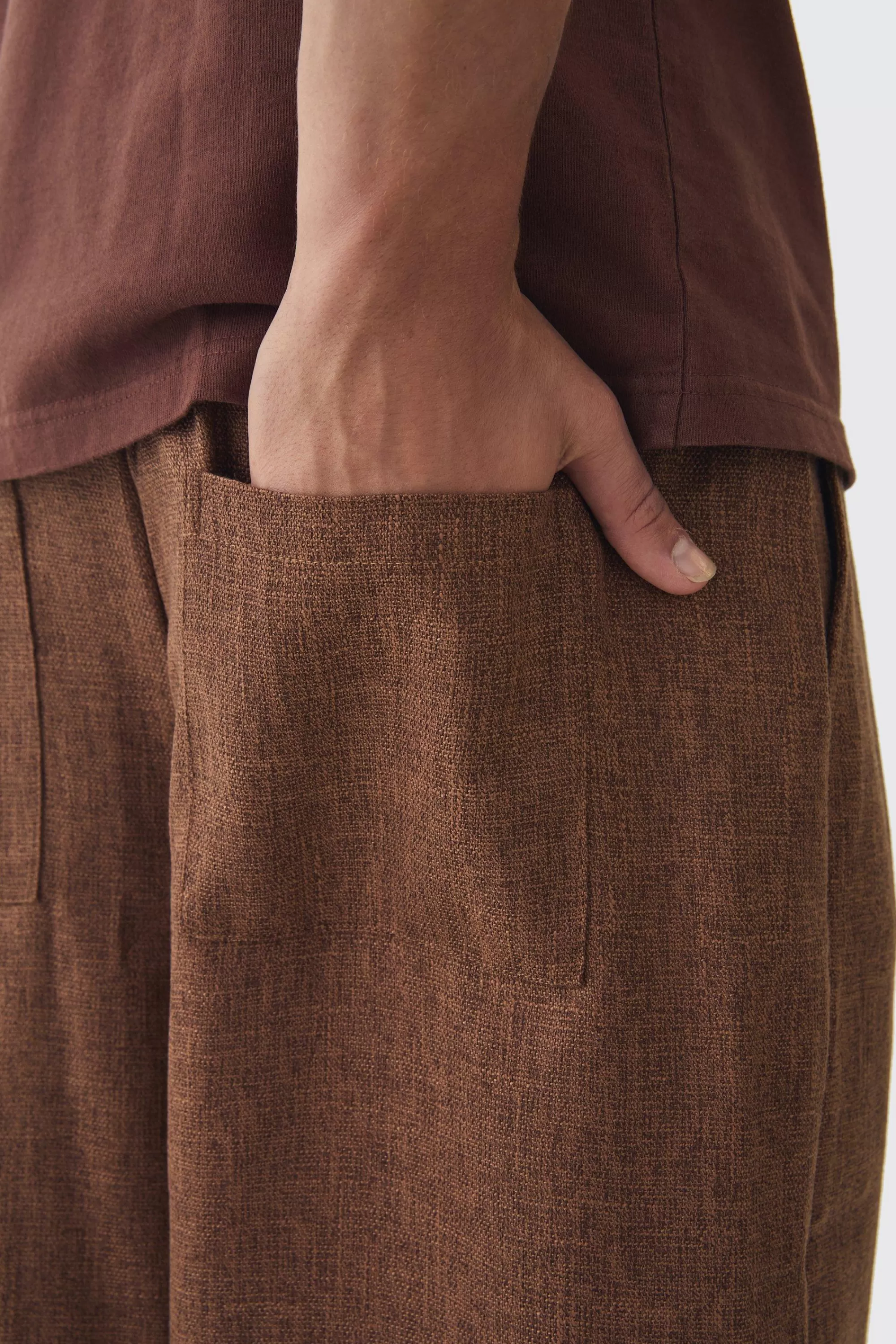 boohooMAN Elasticated Waist Baggy Textured Rope Drawcord Trousers | UK