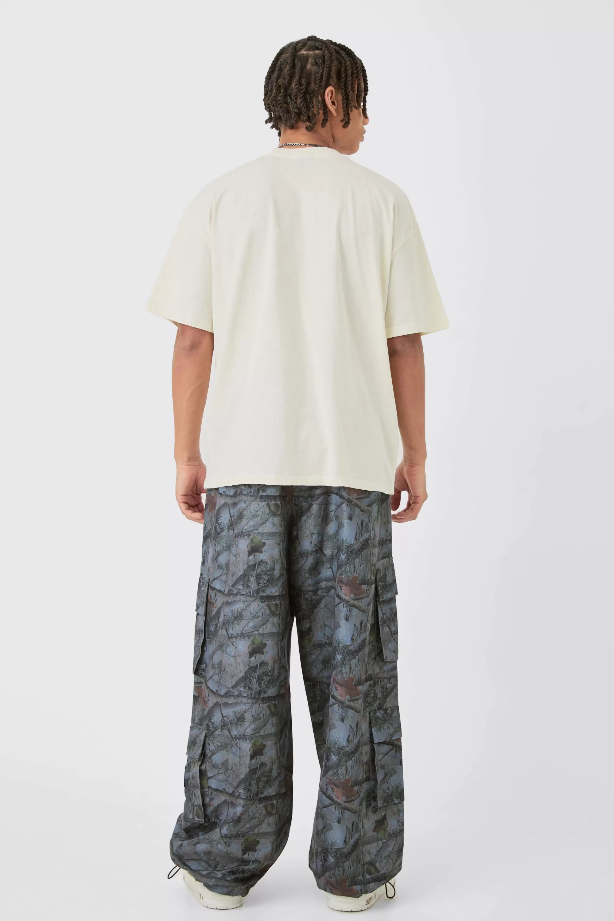 boohooMAN Elasticated Waist Camo Cargo Trousers | UK