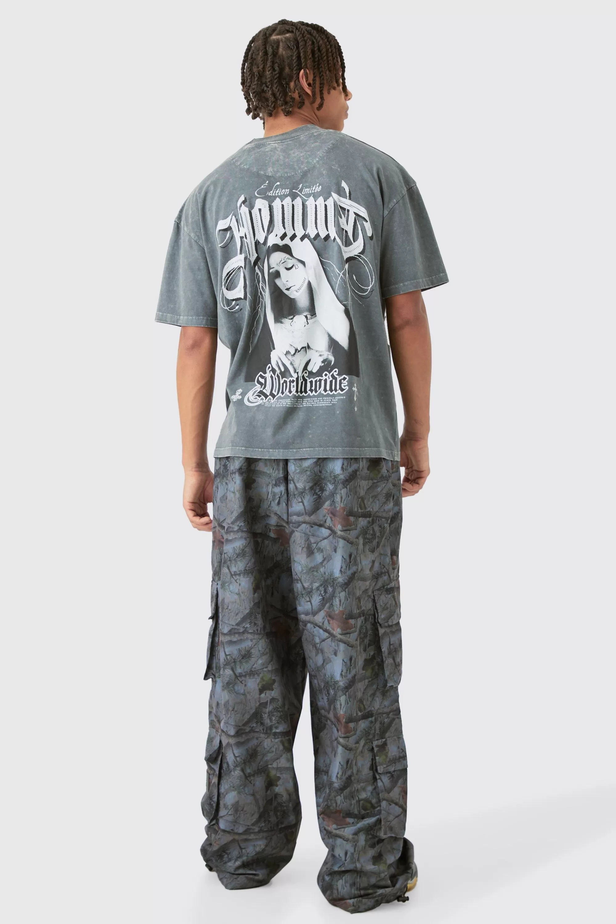 boohooMAN Elasticated Waist Camo Parachute Cargo Trousers | UK