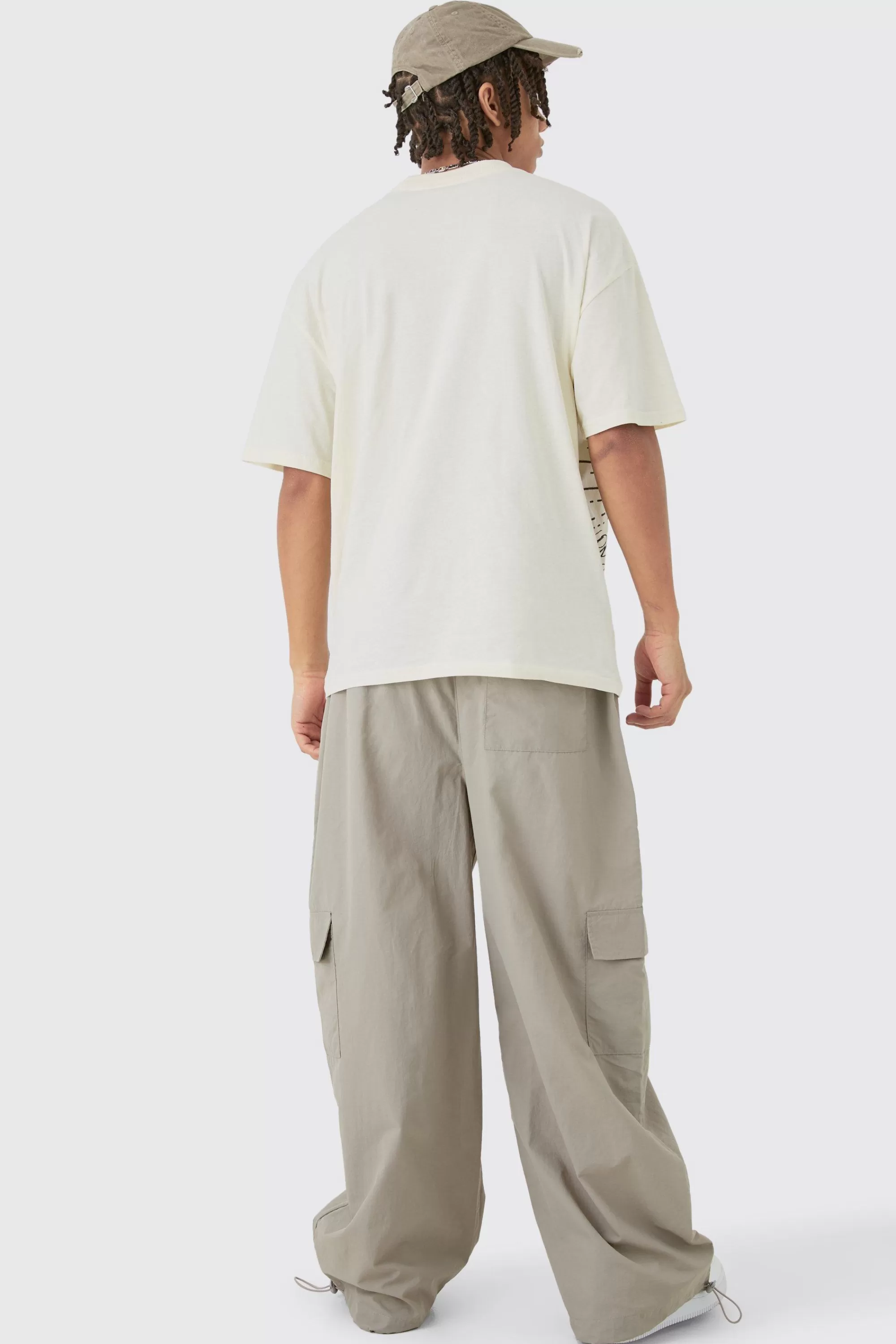 boohooMAN Elasticated Waist Cargo Pocket Parachute Trousers | UK