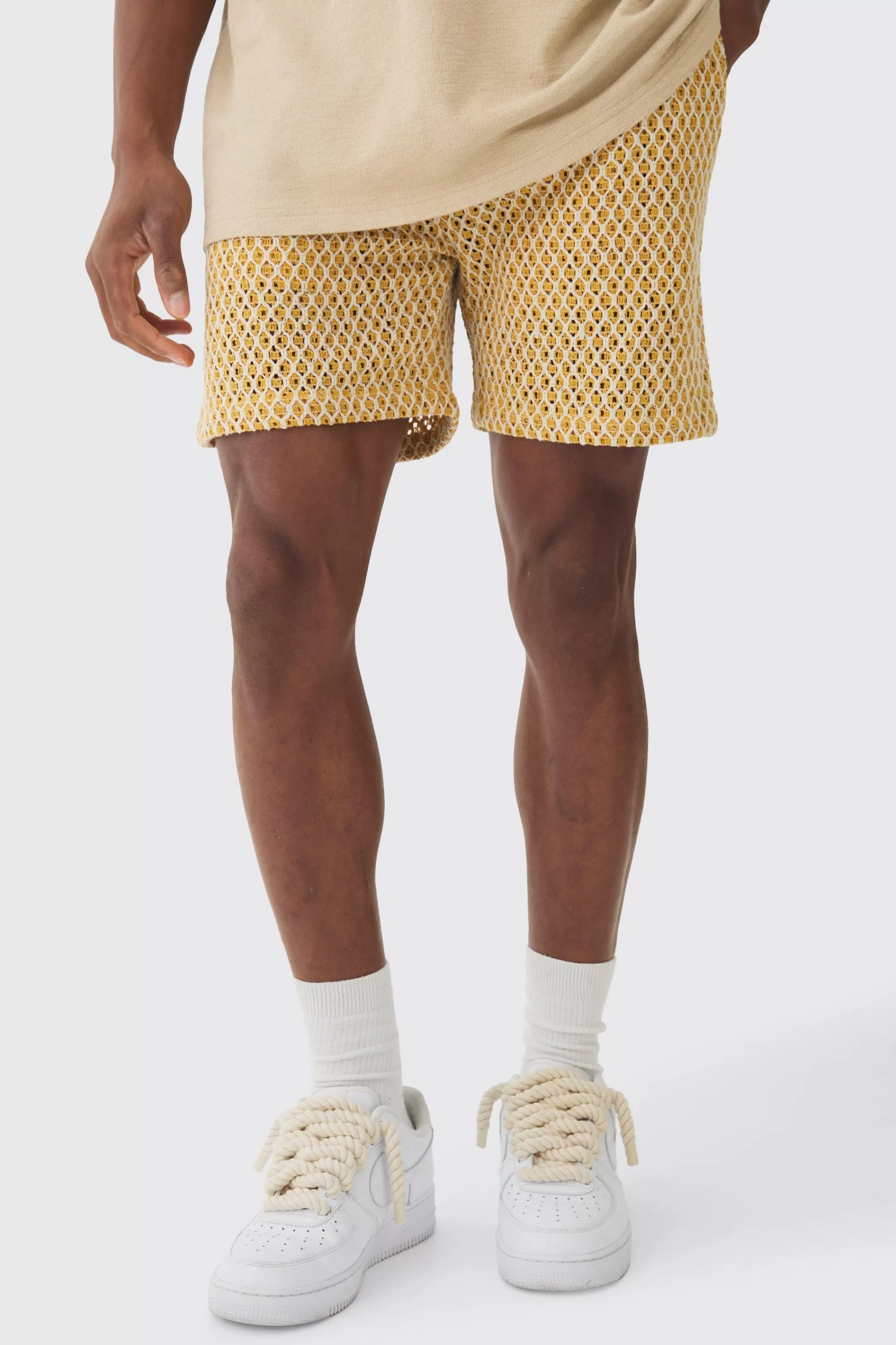 boohooMAN Elasticated Waist Crochet Bermuda Shorts | UK