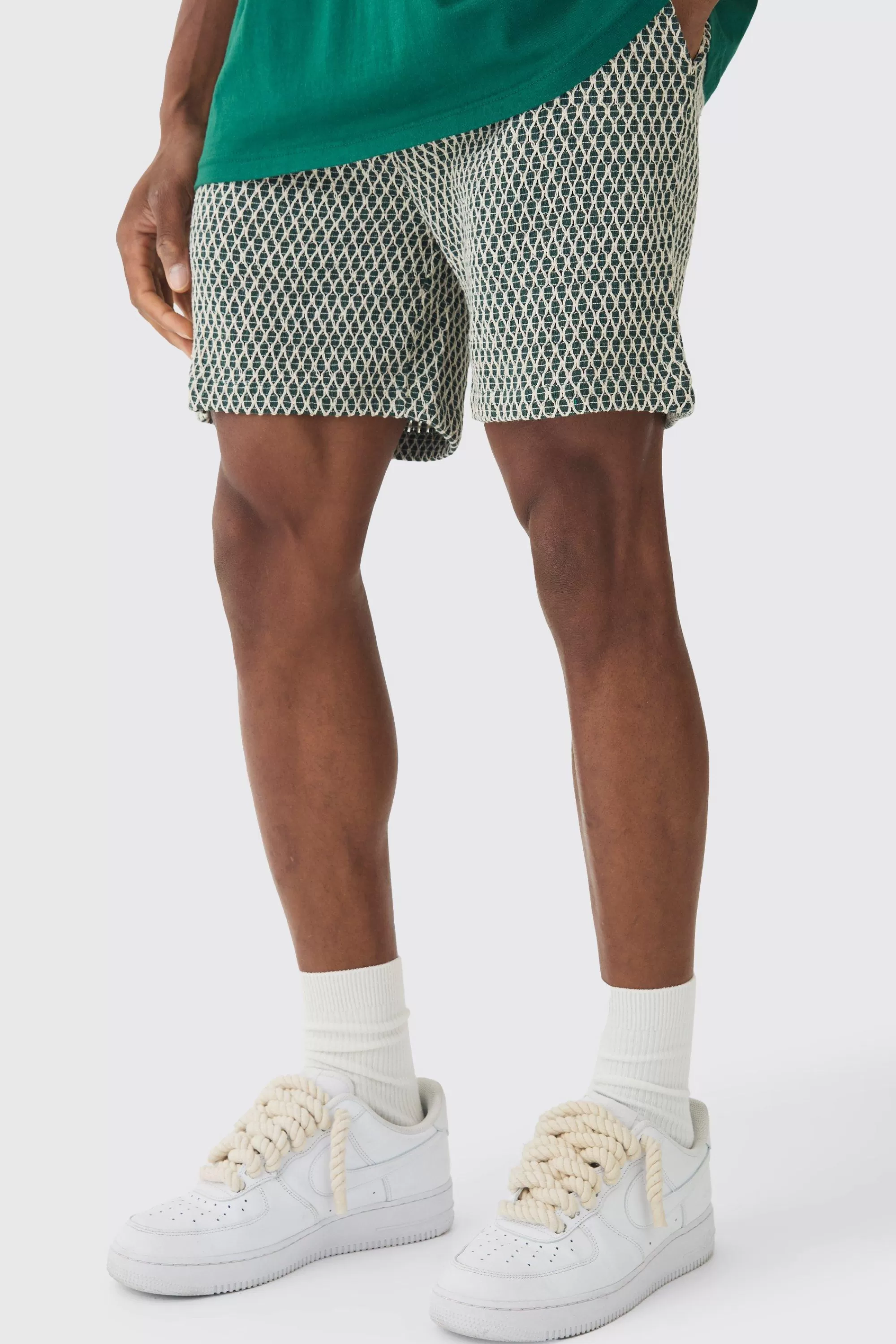 boohooMAN Elasticated Waist Crochet Bermuda Shorts | UK