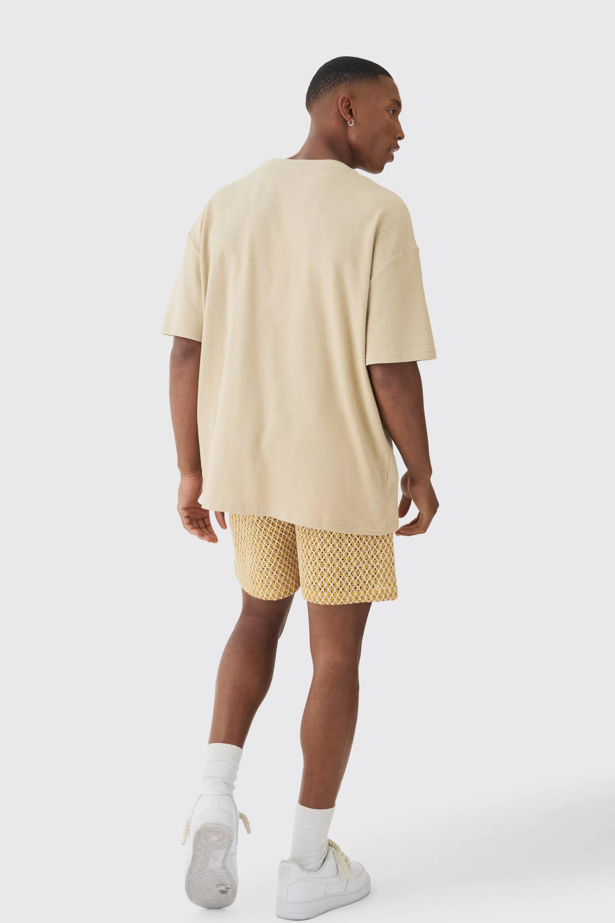 boohooMAN Elasticated Waist Crochet Bermuda Shorts | UK