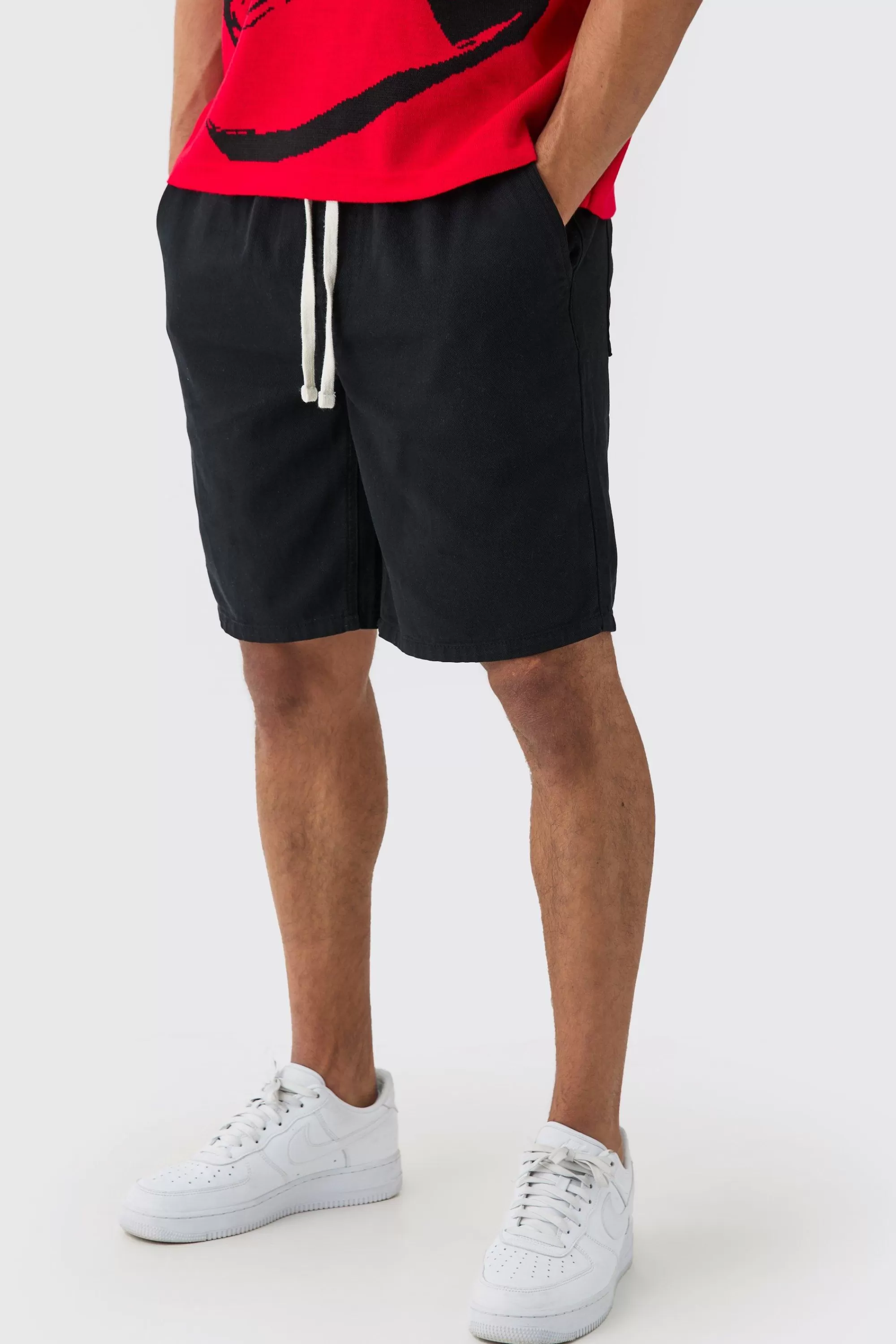 boohooMAN Elasticated Waist Drawcord Detail Relaxed Fit Shorts In | UK