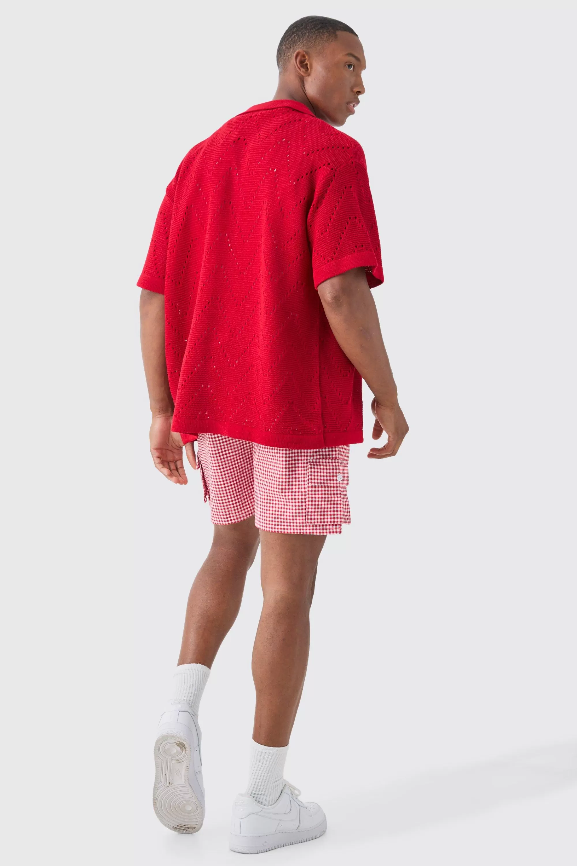 boohooMAN Elasticated Waist Gingham Check Linen Look Relaxed Short In | UK