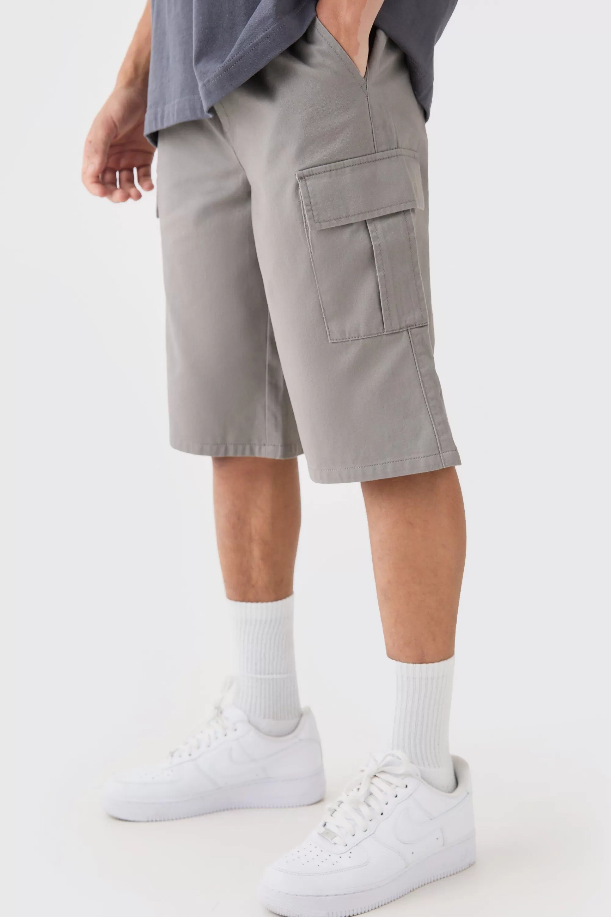 boohooMAN Elasticated Waist Relaxed Fit Longer Length Cargo Shorts | UK