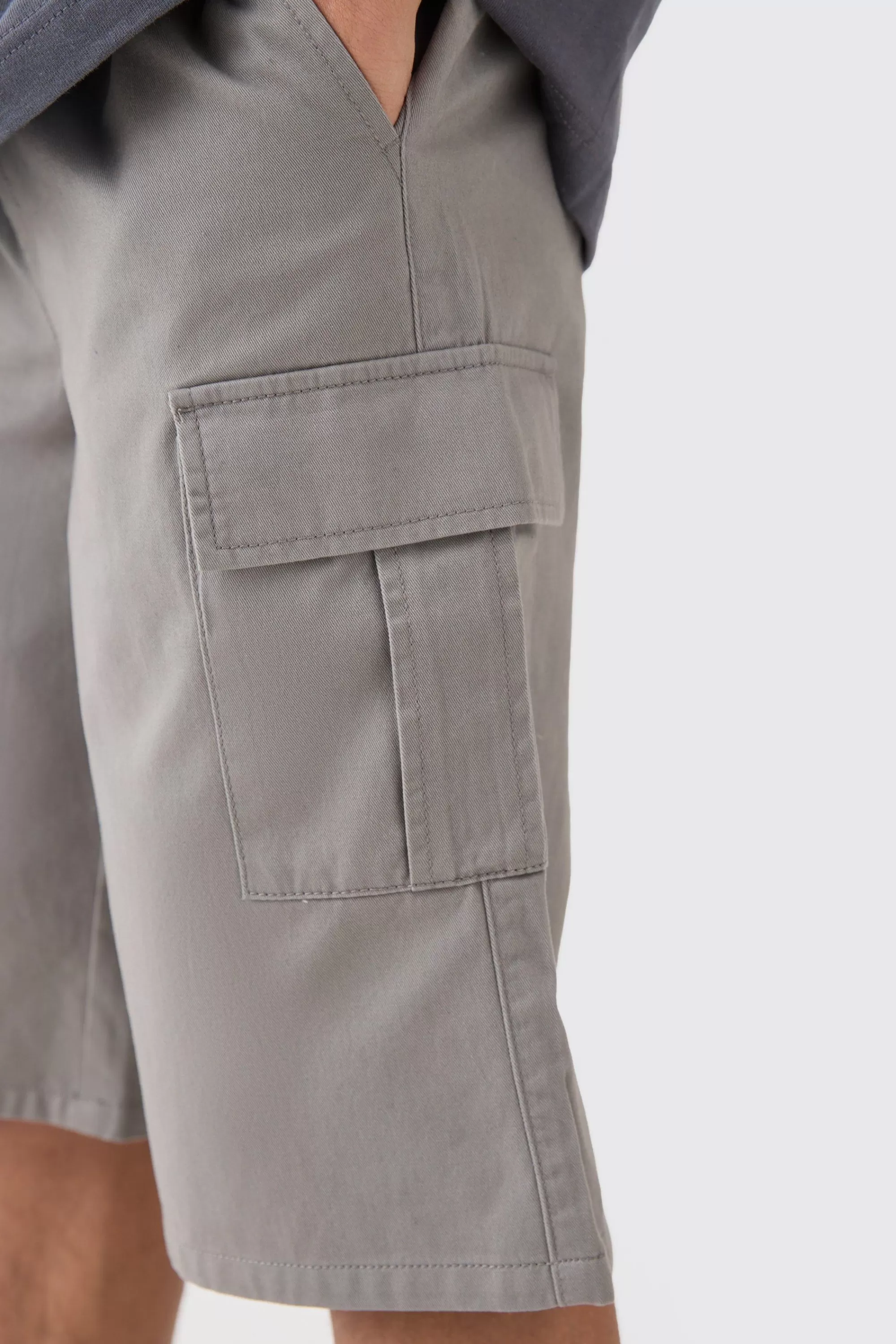 boohooMAN Elasticated Waist Relaxed Fit Longer Length Cargo Shorts | UK