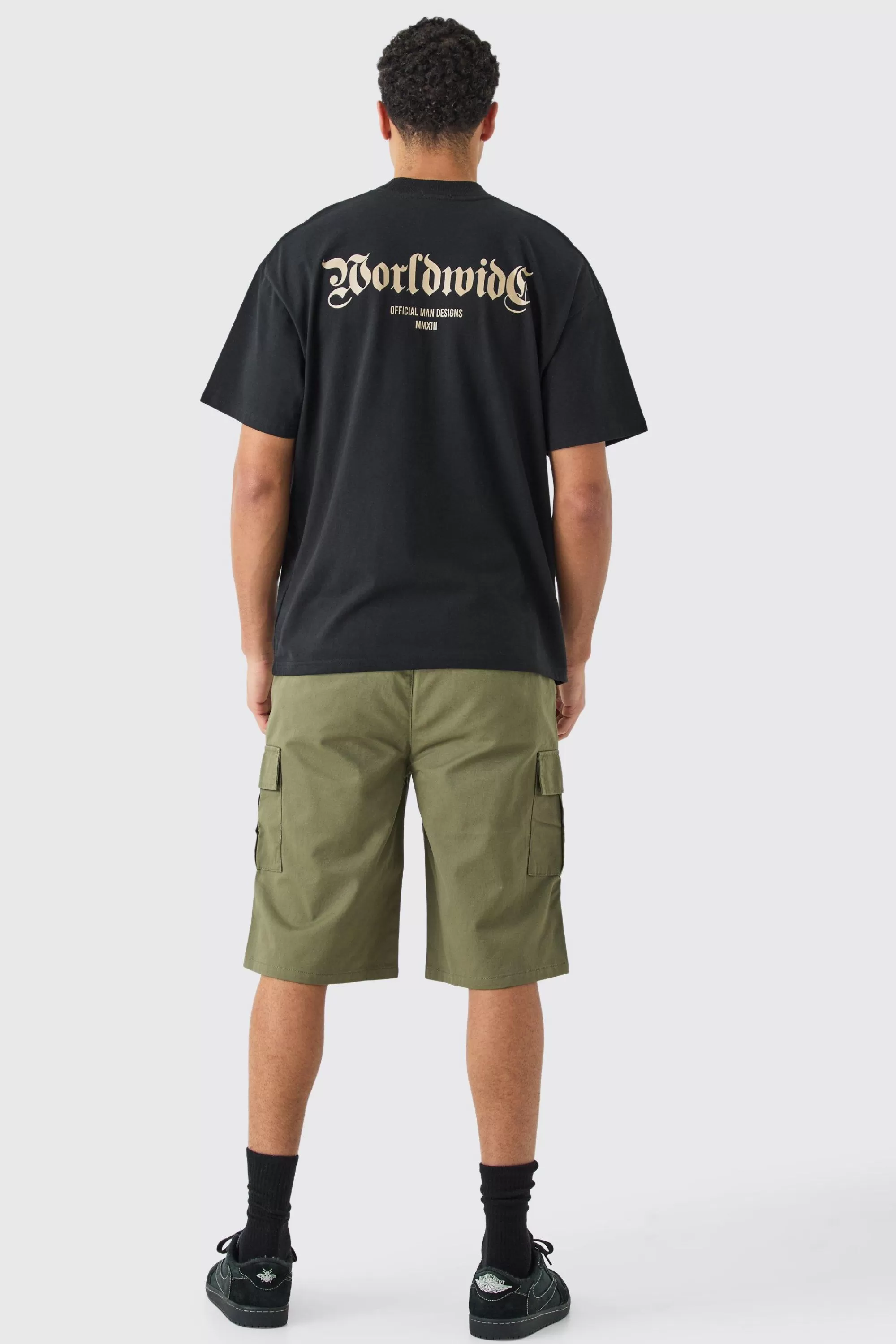 boohooMAN Elasticated Waist Relaxed Fit Longer Length Cargo Shorts | UK