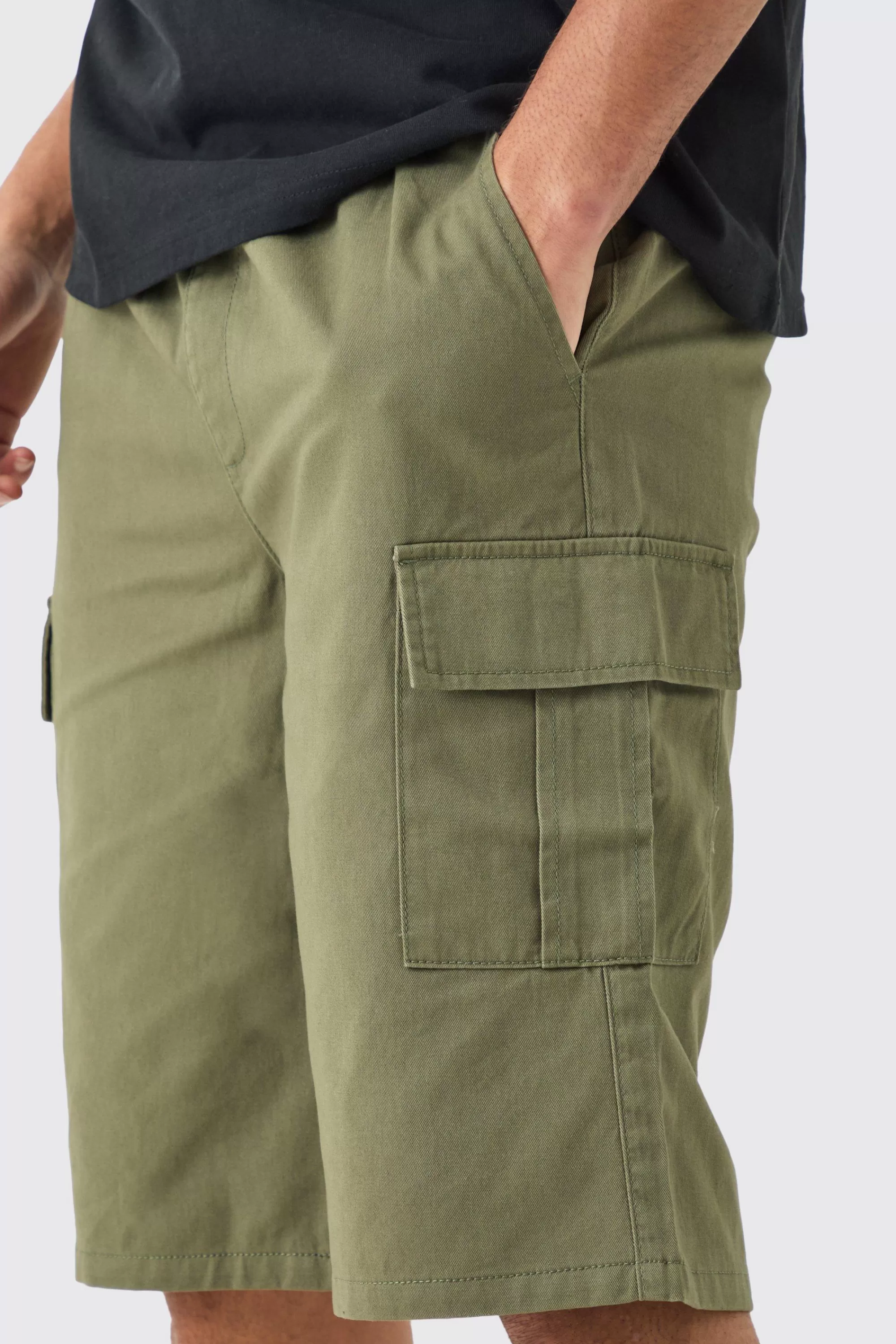 boohooMAN Elasticated Waist Relaxed Fit Longer Length Cargo Shorts | UK