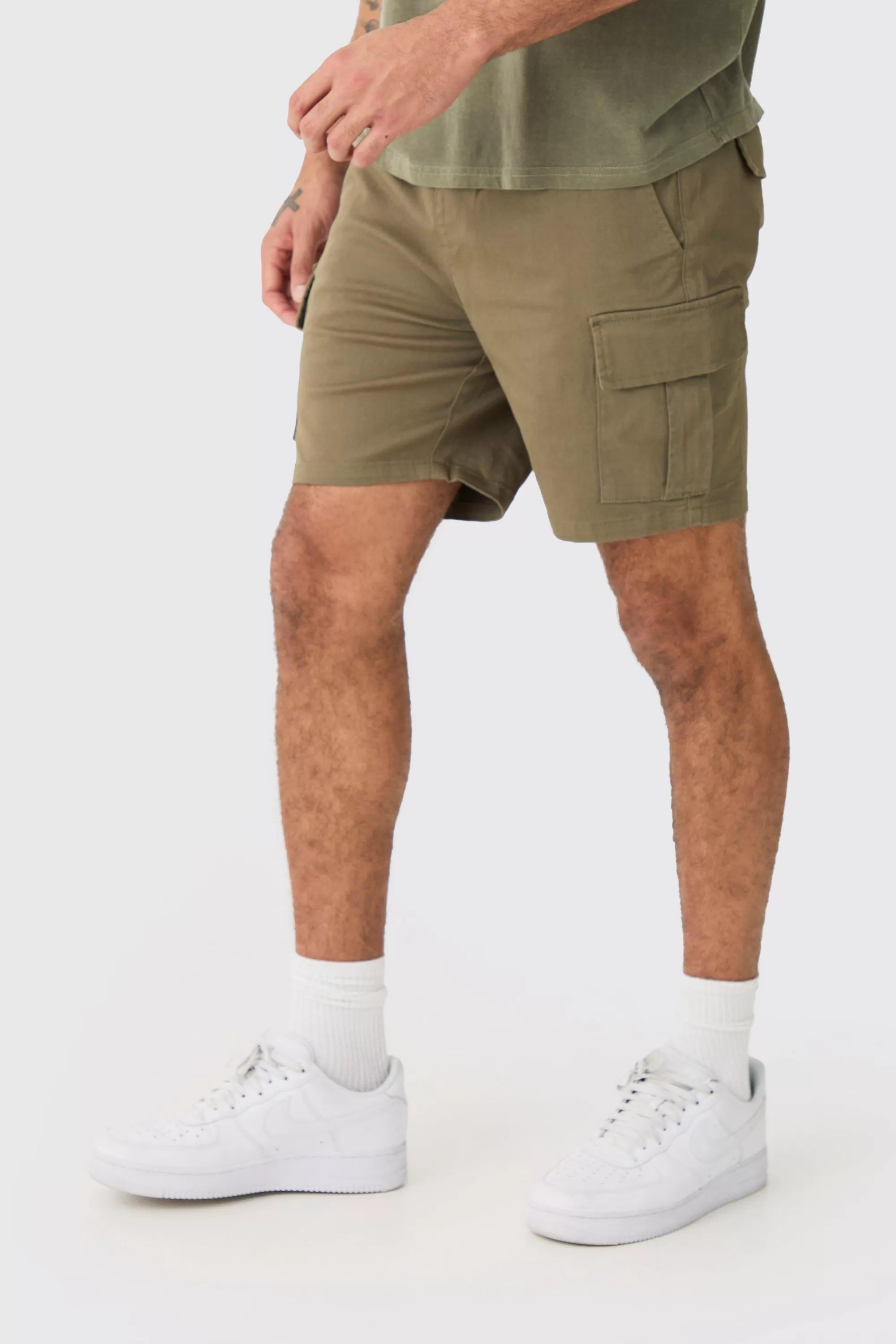 boohooMAN Elasticated Waist Slim Fit Cargo Shorts | UK