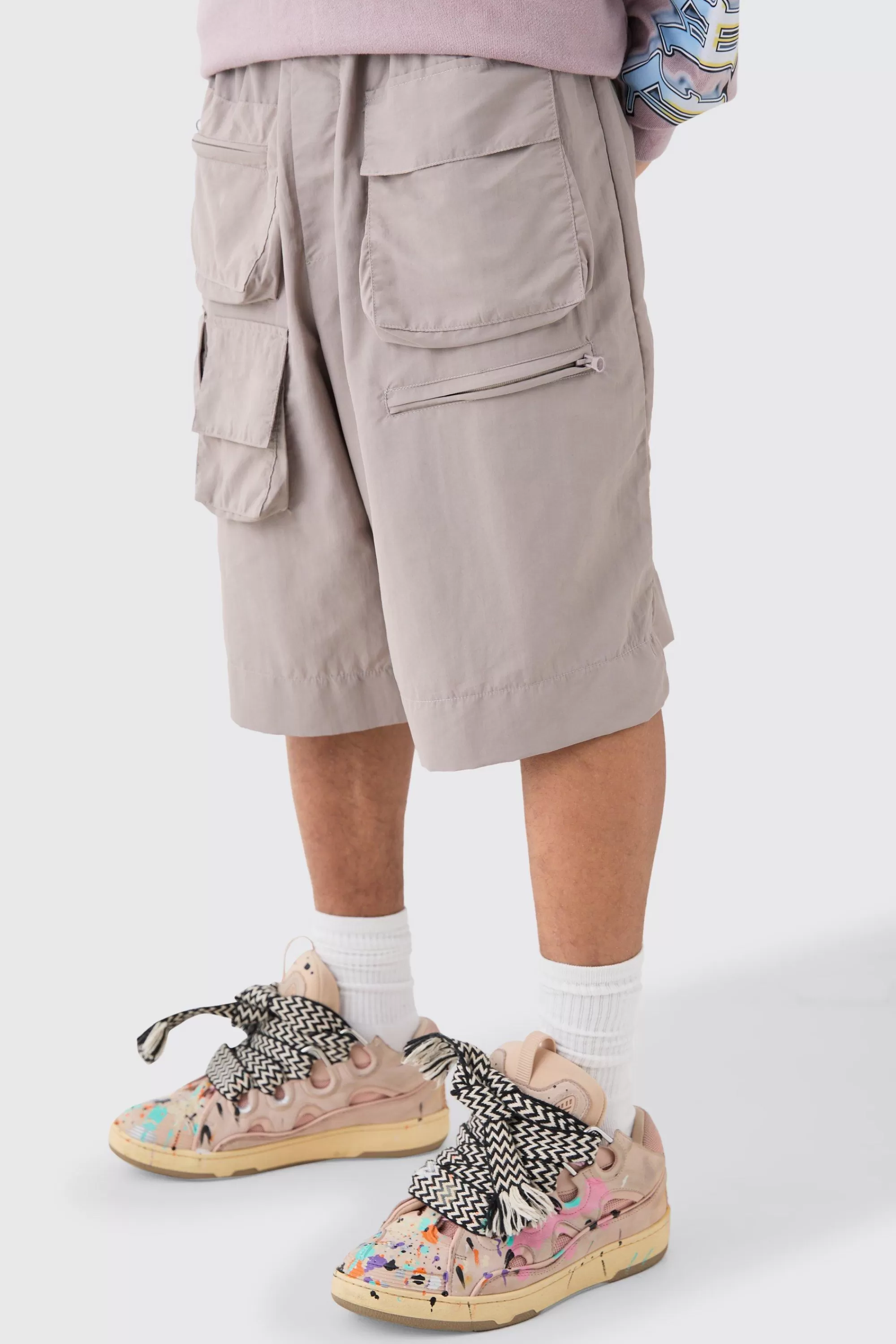 boohooMAN Elasticated Waist Multi Pocket Drawcord Parachute Shorts | UK