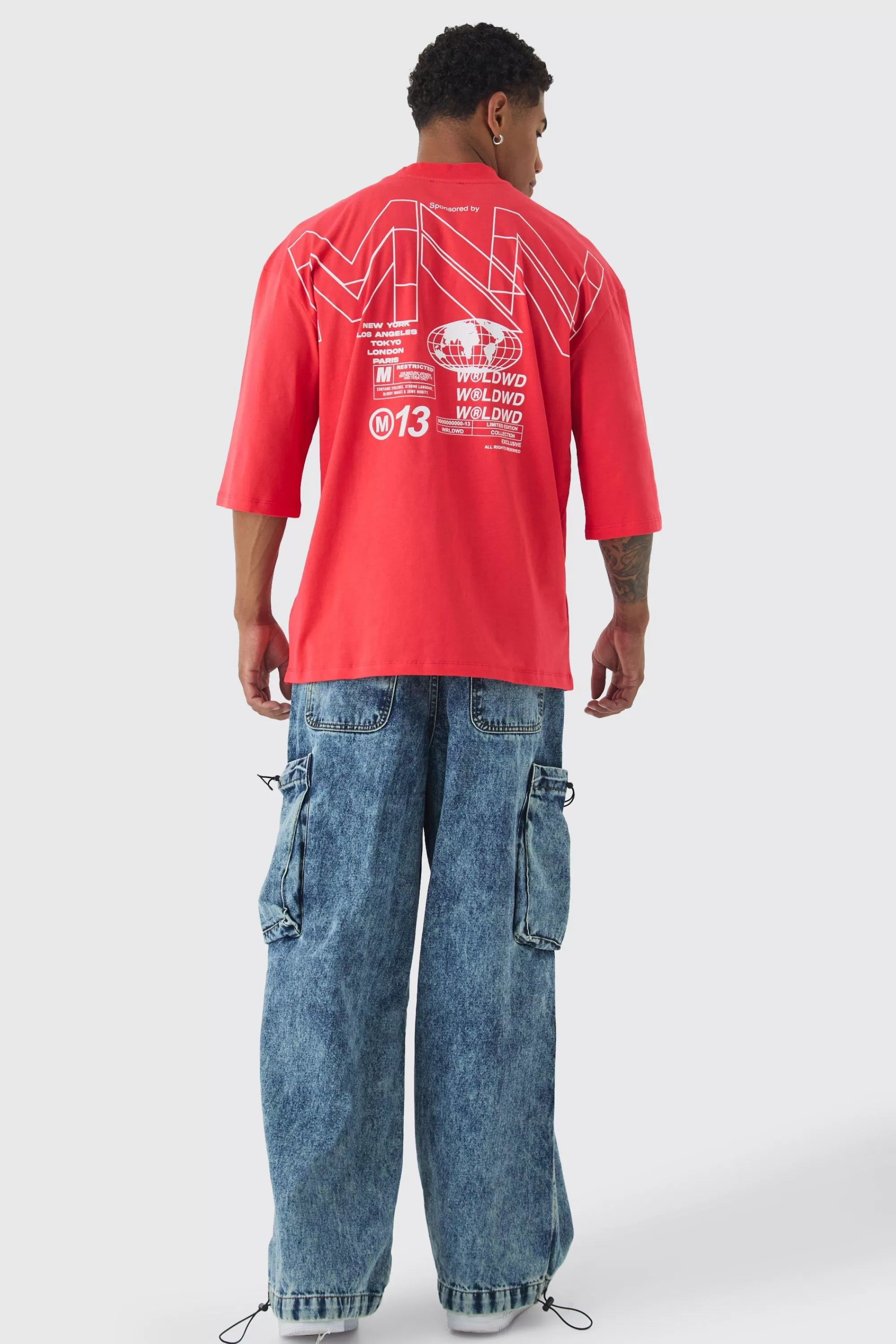 boohooMAN Elasticated Waist Parachute Acid Wash Cargo Jeans | UK