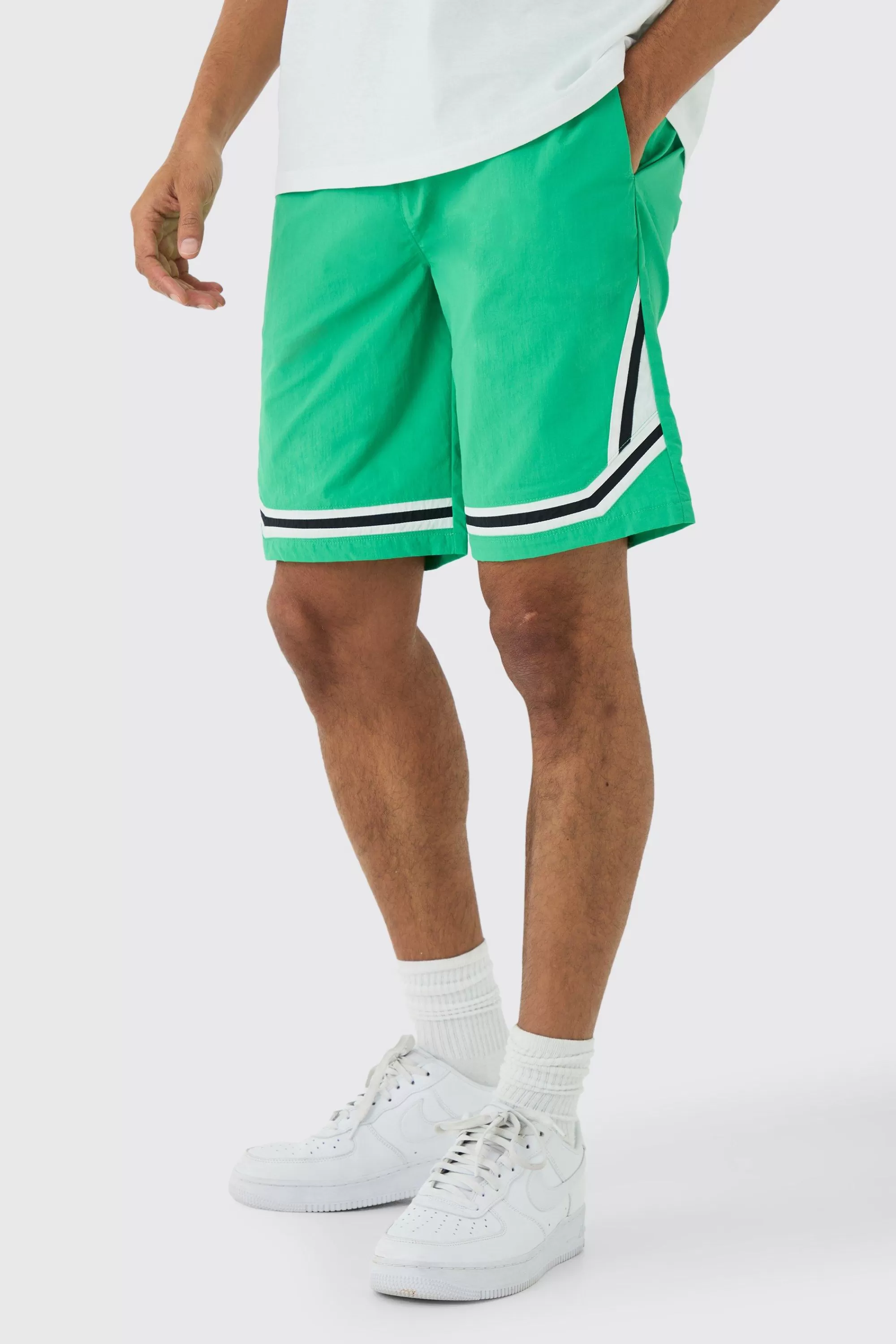 boohooMAN Elasticated Waist Piping Detail Shell Shorts In | UK
