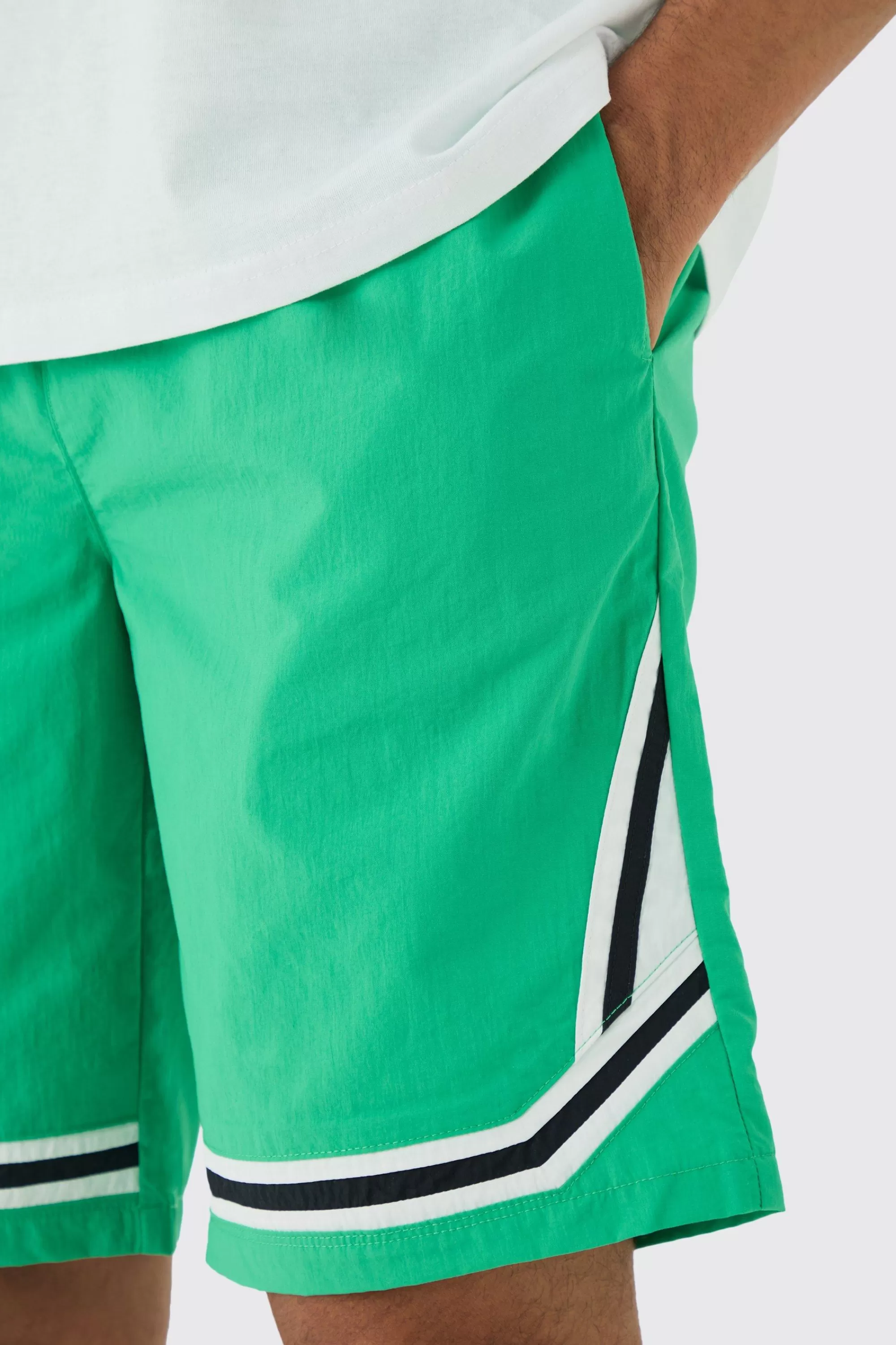 boohooMAN Elasticated Waist Piping Detail Shell Shorts In | UK