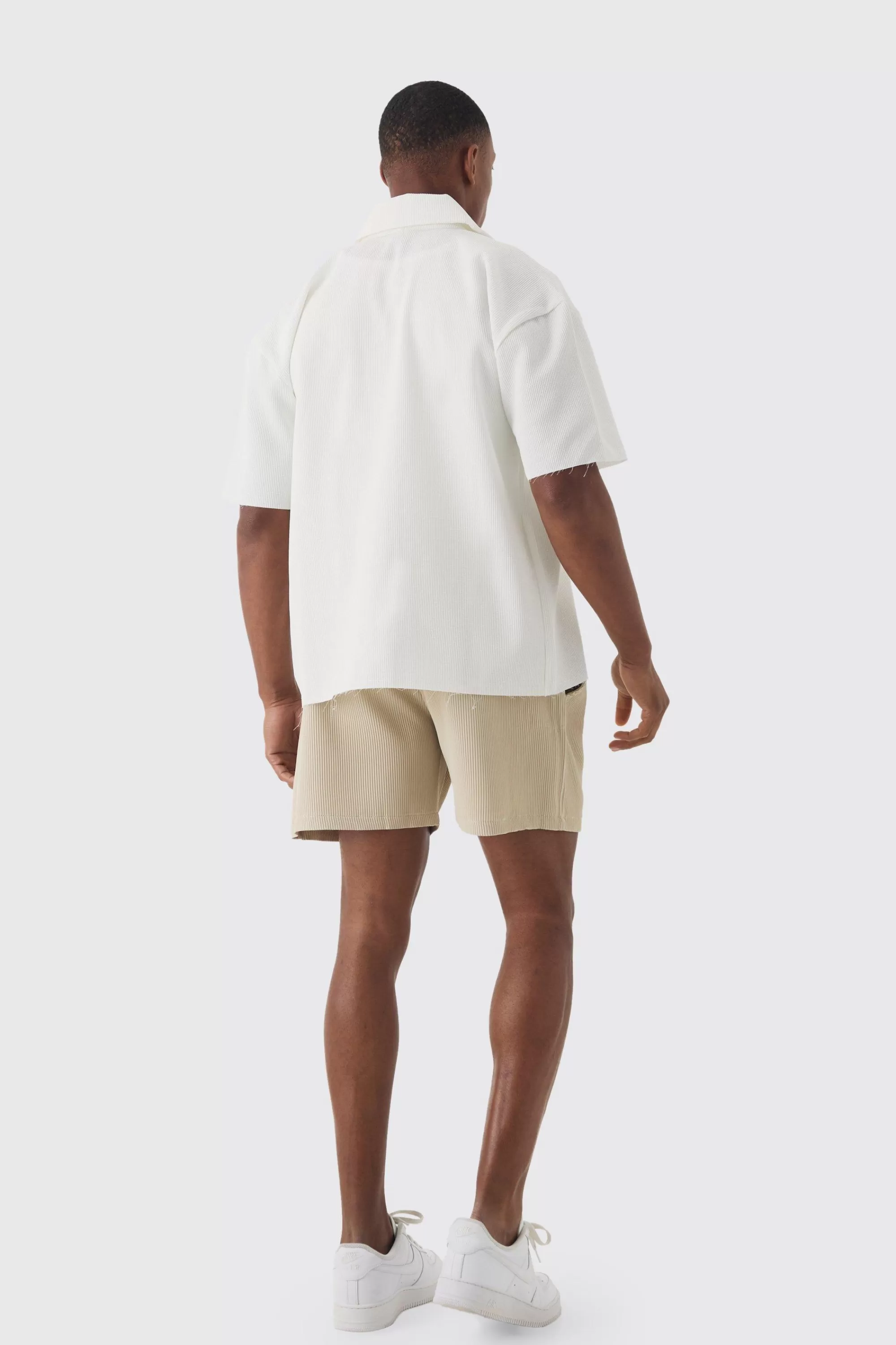 boohooMAN Elasticated Waist Pleated Drawcord Shorts | UK