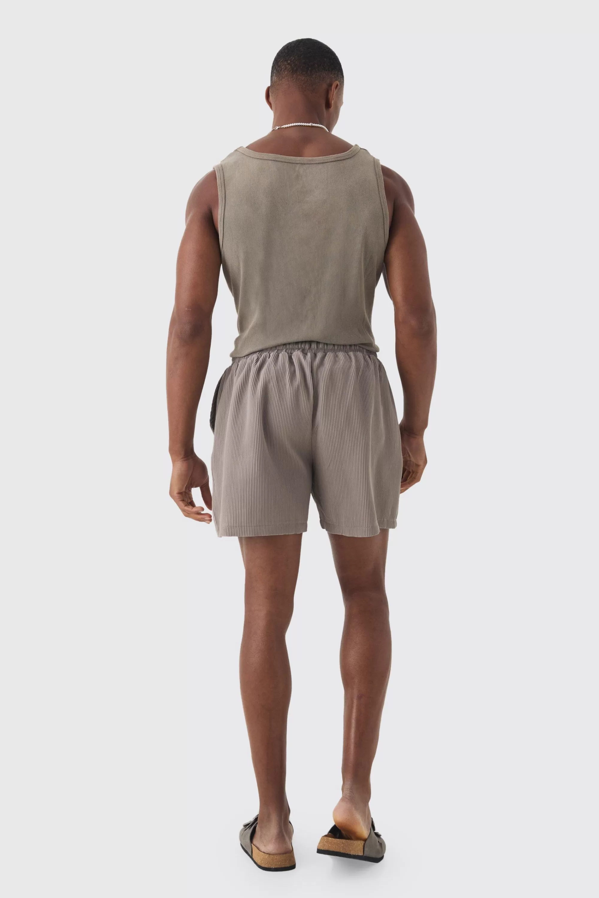 boohooMAN Elasticated Waist Pleated Drawcord Shorts | UK