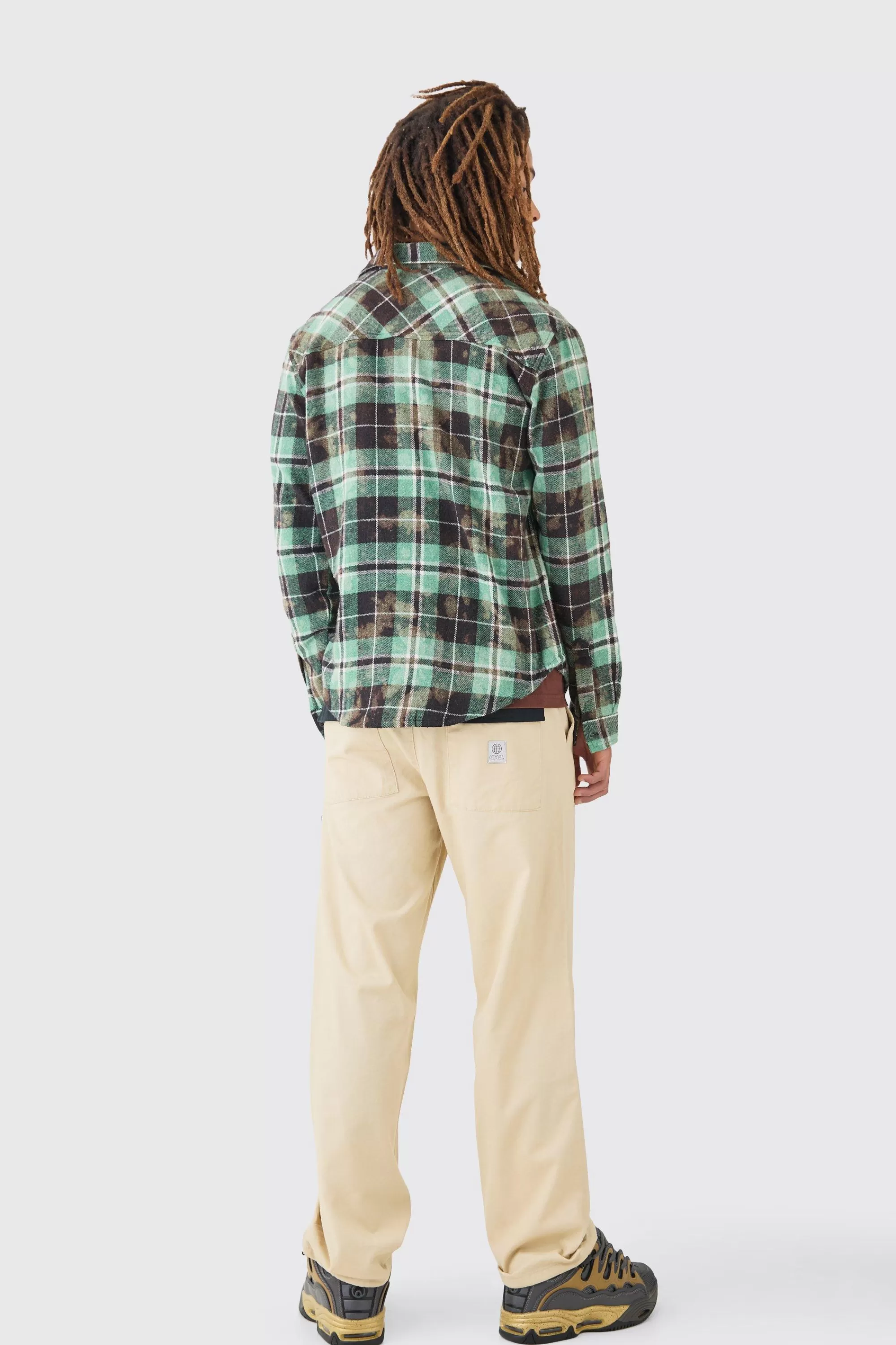 boohooMAN Elasticated Waist Relaxed Fit Belted Peached Twill Trouser | UK