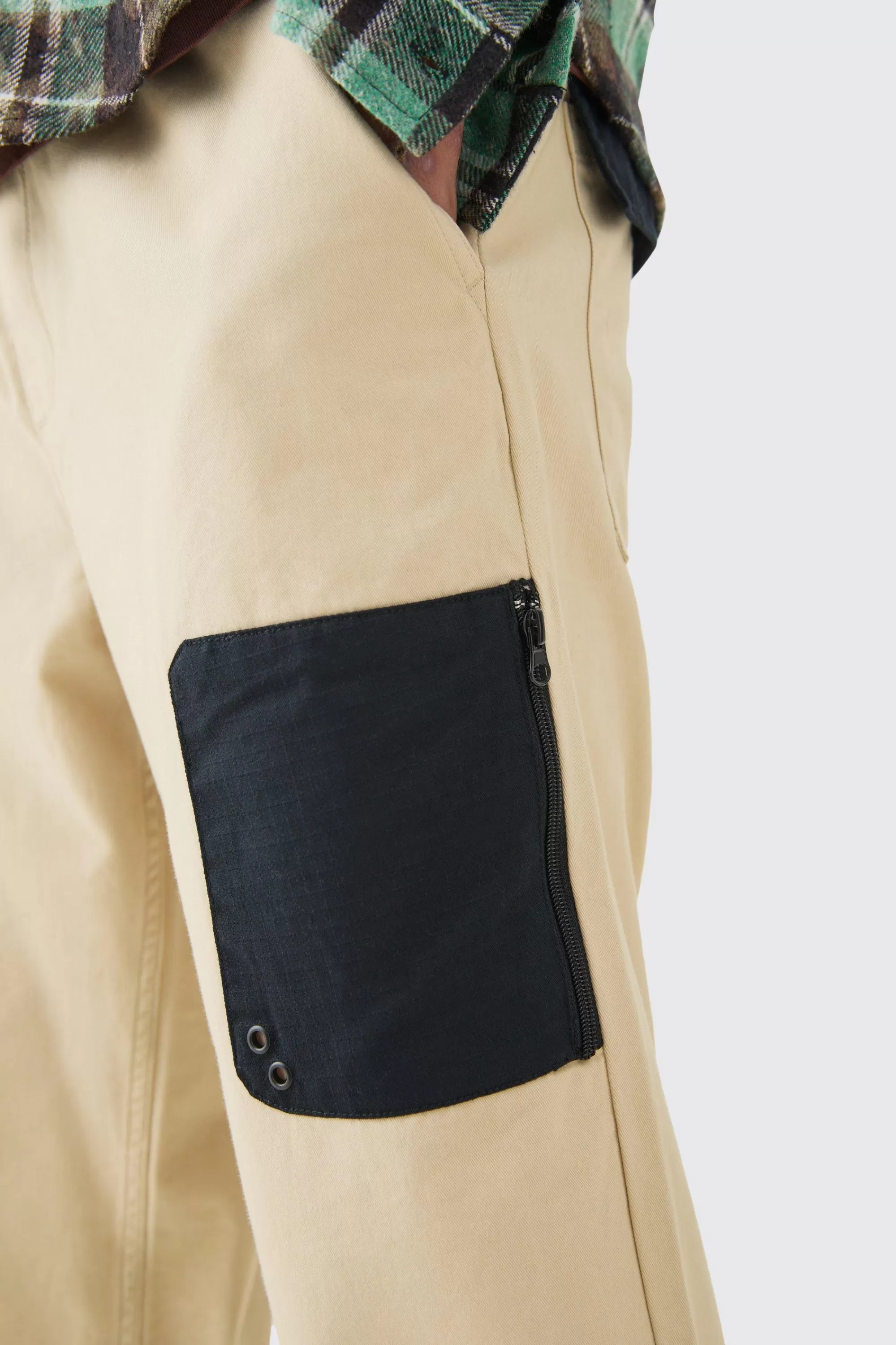 boohooMAN Elasticated Waist Relaxed Fit Belted Peached Twill Trouser | UK